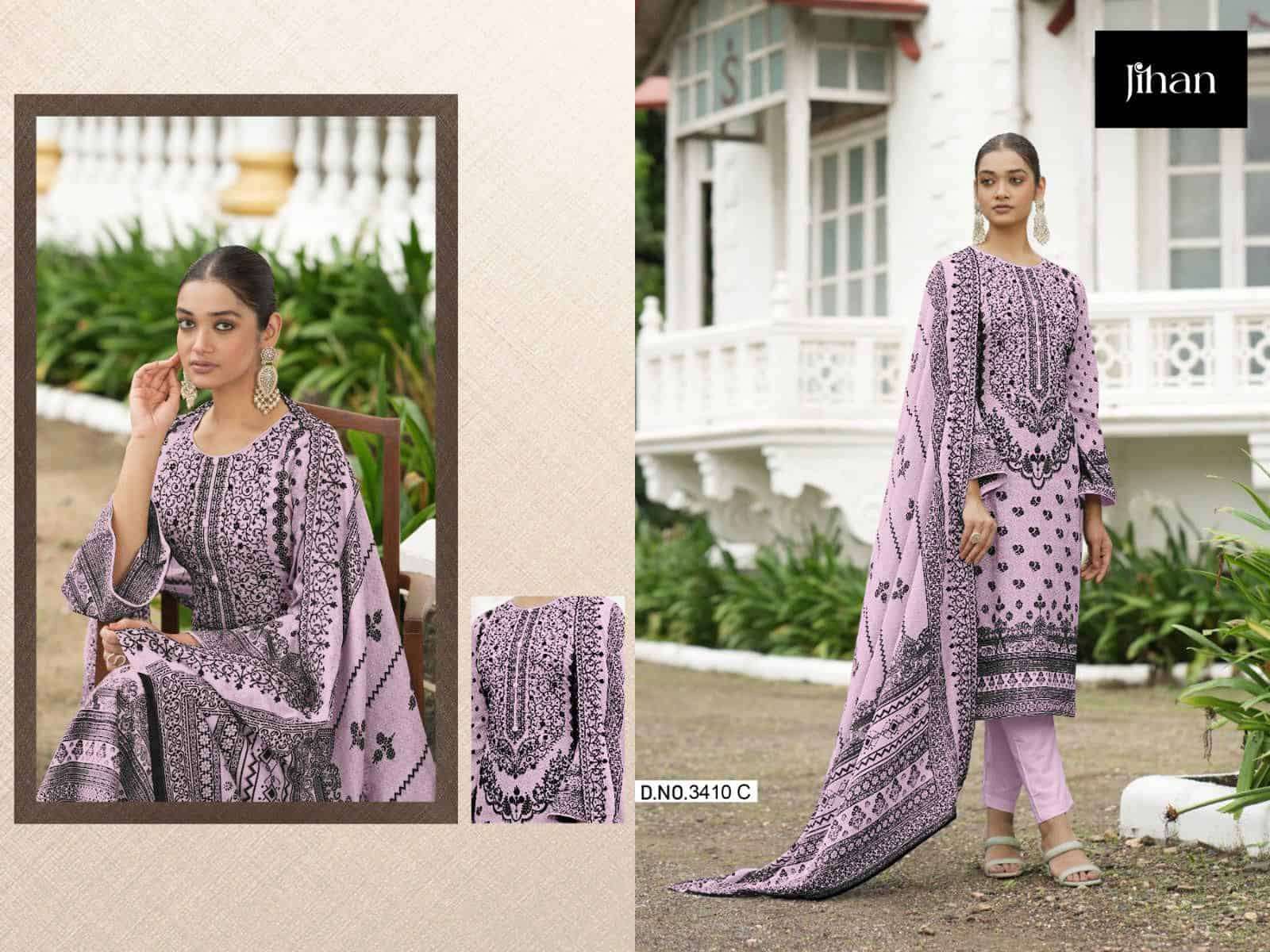 Jihan Bin Saeed Lawn Collection 3410 Colors Pakistani Cotton Suit Wholesalers view 4