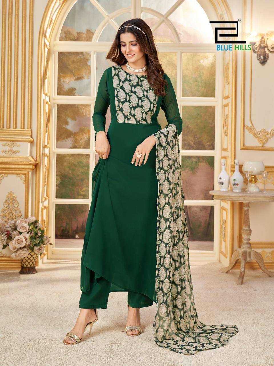 Blue Hills Nithya Fancy Georgette Anarkali Style Kurti Pant Dupatta New Designs view 7