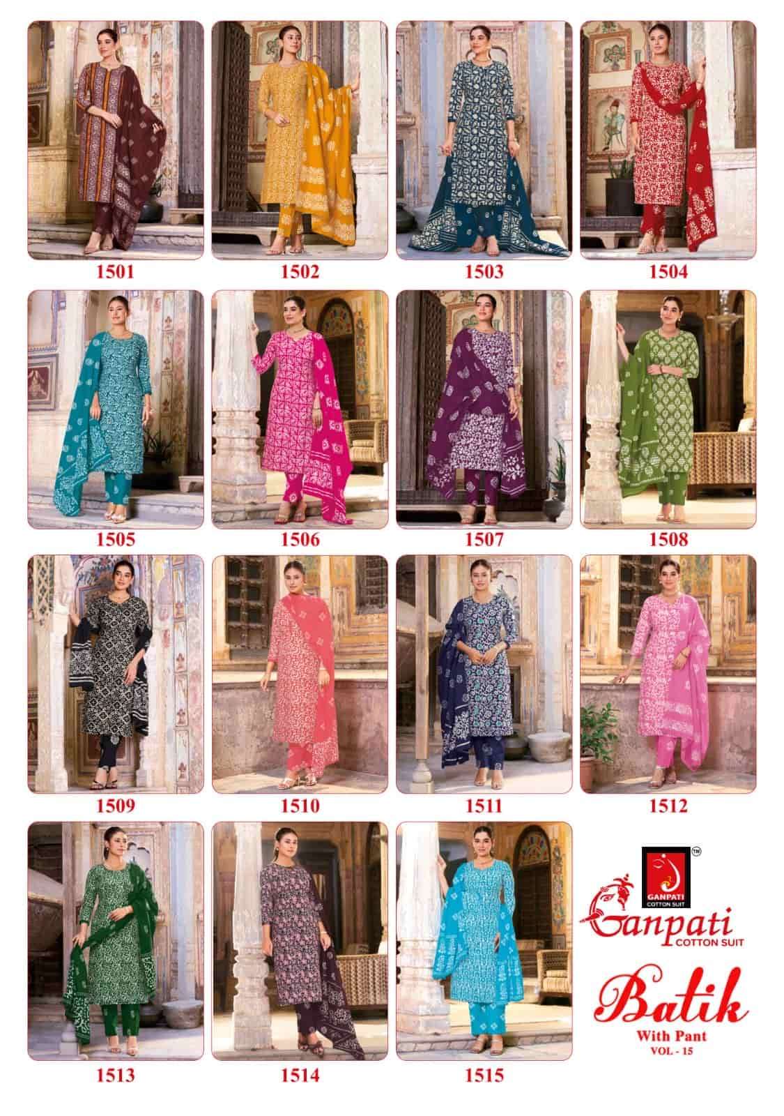 Ganpati Batik With Pant Vol 15 Unstitch Cotton Ladies Dress view 15