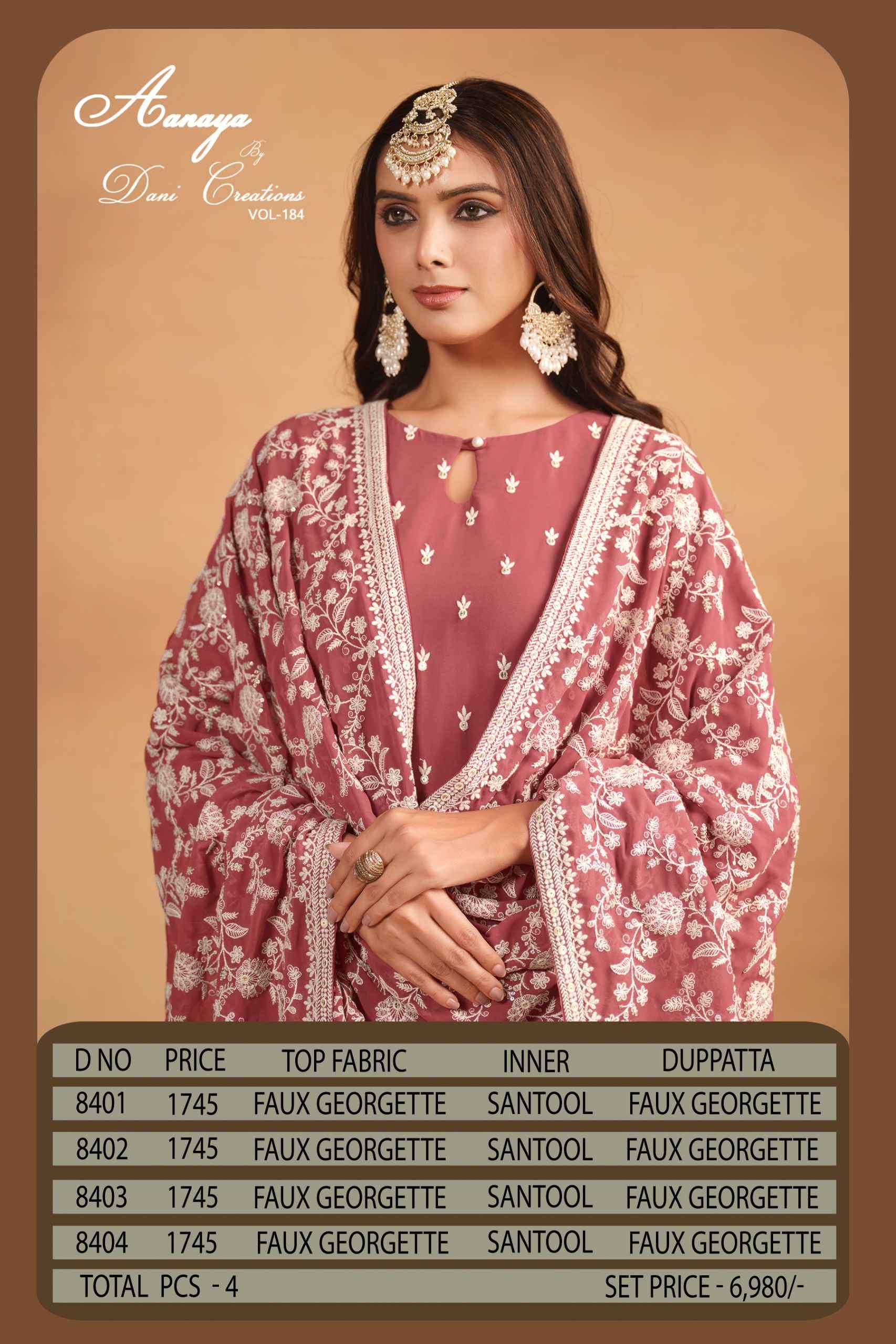 Aanaya Vol 184 8401 To 8404 Straight Style Designer Georgette Suit view 9