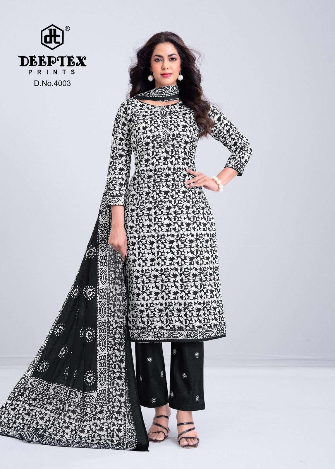 Deeptex Aaliza Black And White Vol 4 Pure Cotton Dress view 4