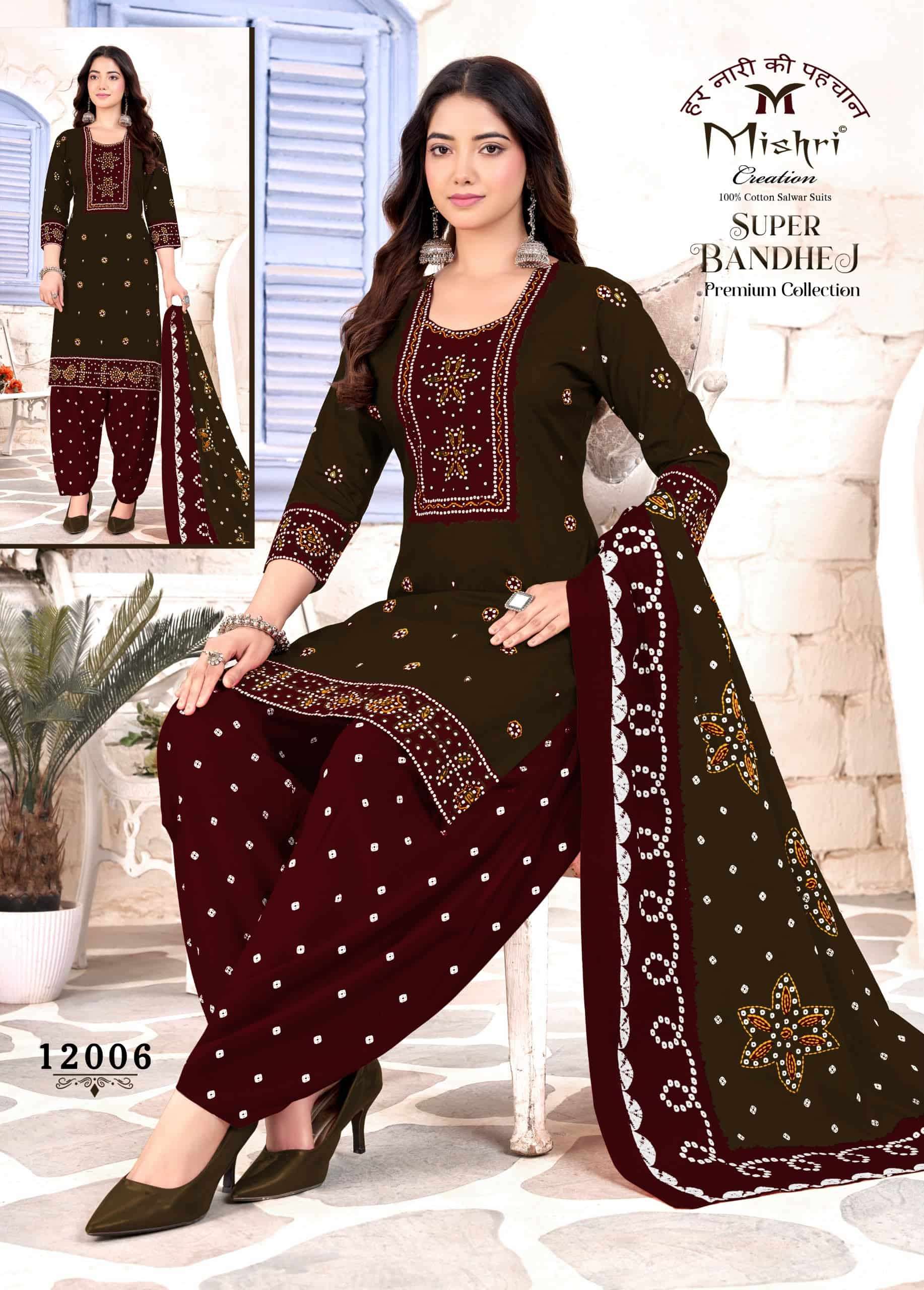 Mishri Super Bandhej Vol 12 Premium Wear Cotton Dress view 4