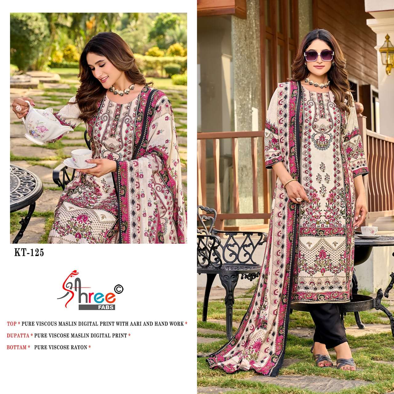 Shree Fabs Kt 125 Digital Printed Fancy Pakistani Muslin Suit Designs view 2