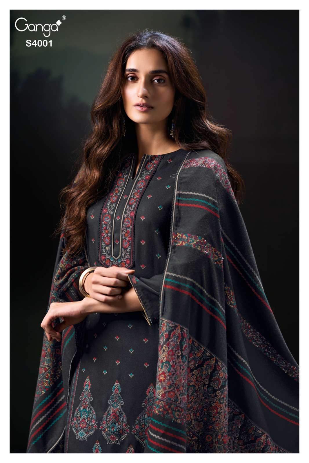 Ganga Fashion Hailea 4001 Pure Pashmina Suit Fancy Winter Collection view 4
