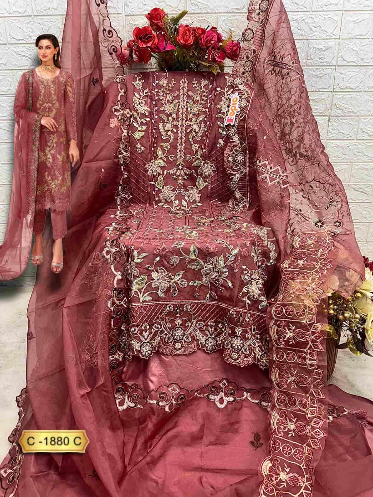 Fepic C 1880 Colors Pakistani Designer Organza Embroidered Suit Wholesalers view 7