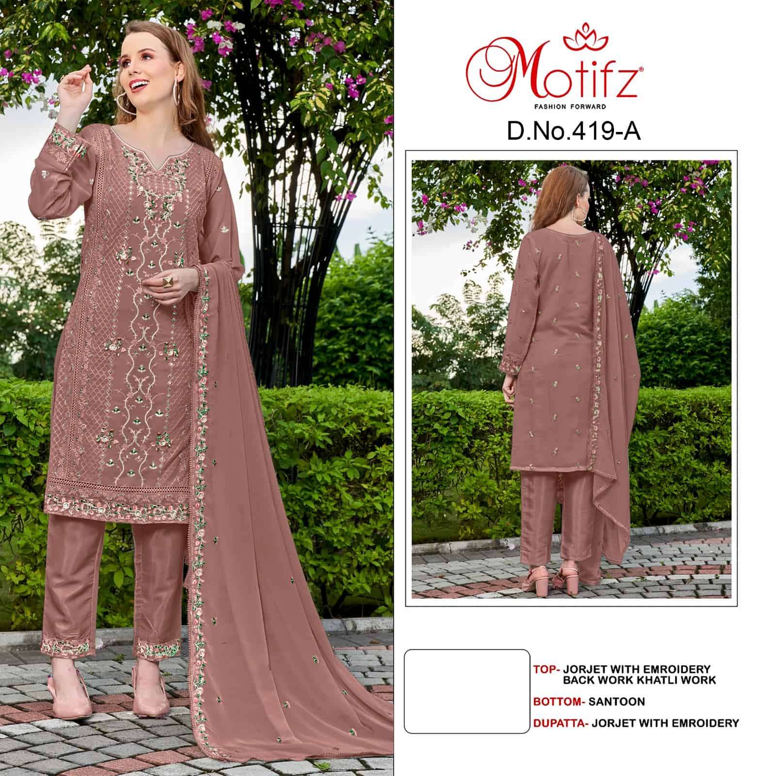 Motifz 419 Colors Pakistani Fancy Designer Style Salwar Suit Wholesalers