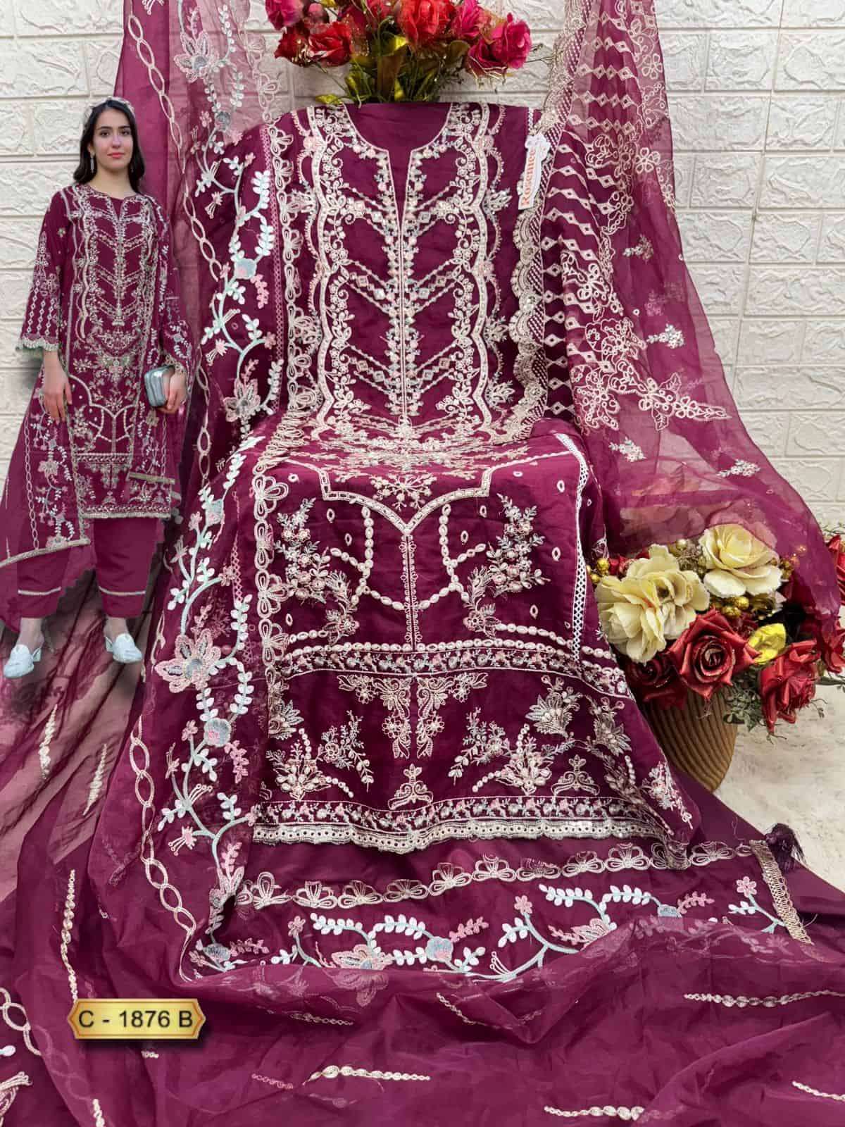 Fepic C 1876 Colors Pakistani Organza Embroidered Salwar Kameez Wholesalers view 6