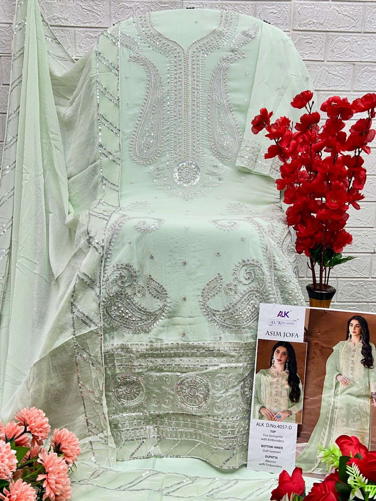 Al Khushbu Asim Jofa 4057 Colors Straight Style Pakistani Designer Suit view 7