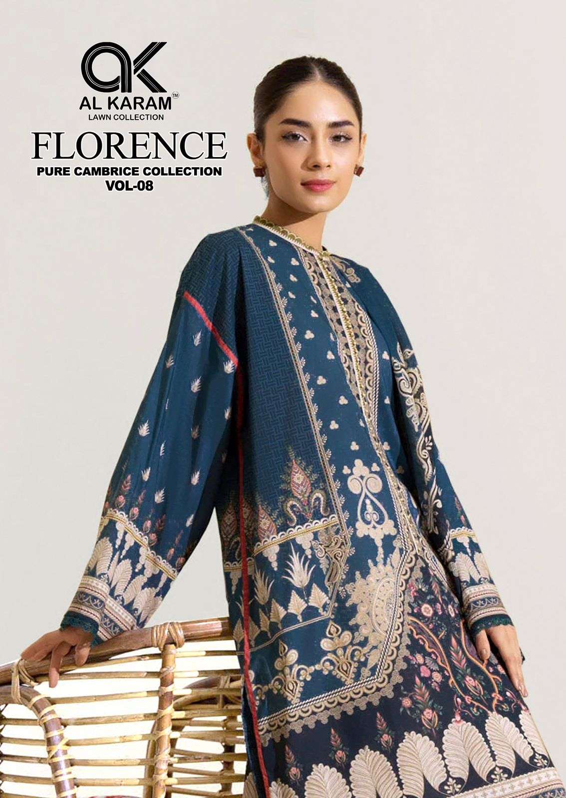 Al Karam Florence Vol 8 Pure Cambric Cotton Dress Material view 4