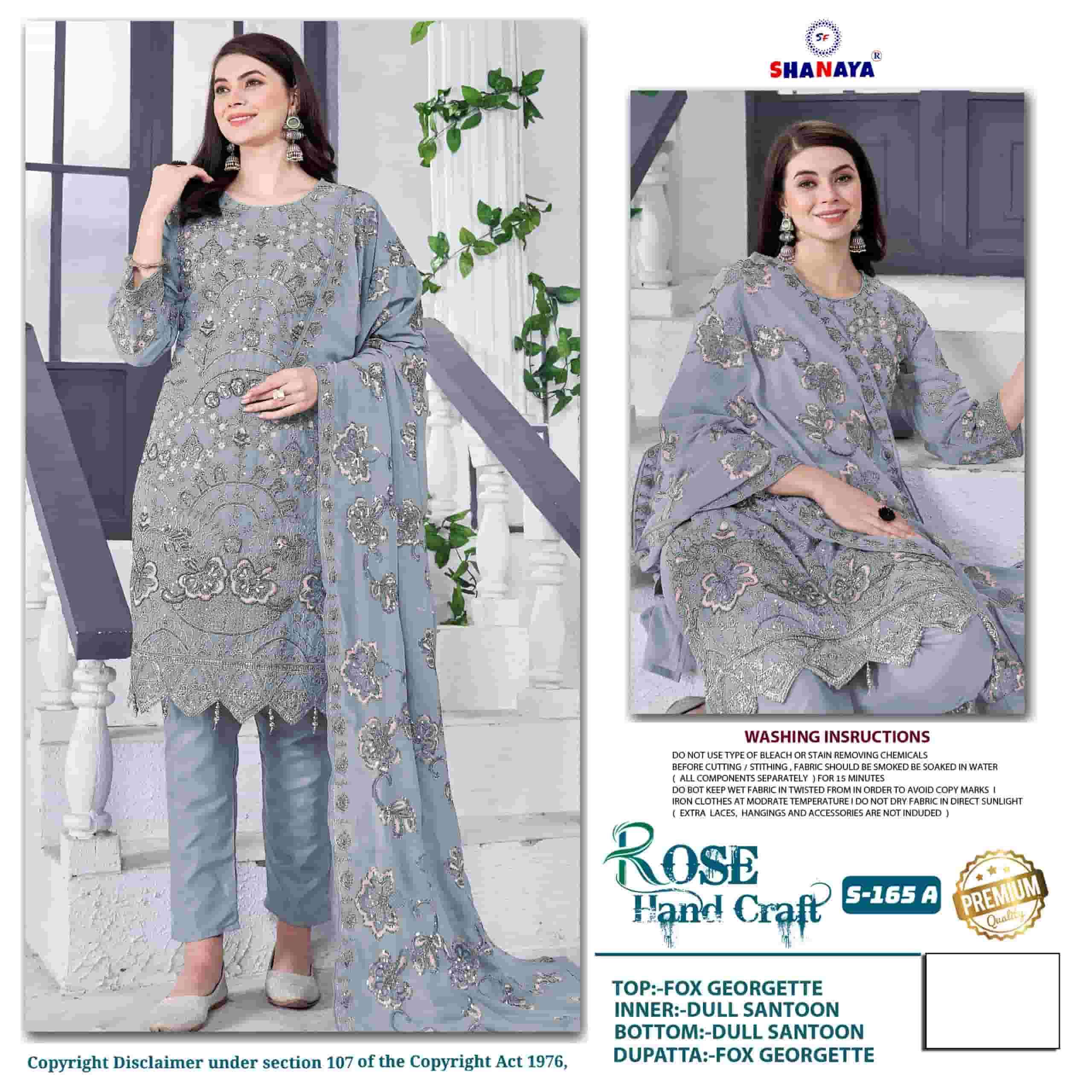 Shanaya S 165 A Pakistani Latest Designer Georgette Embroidered Suit Exporter