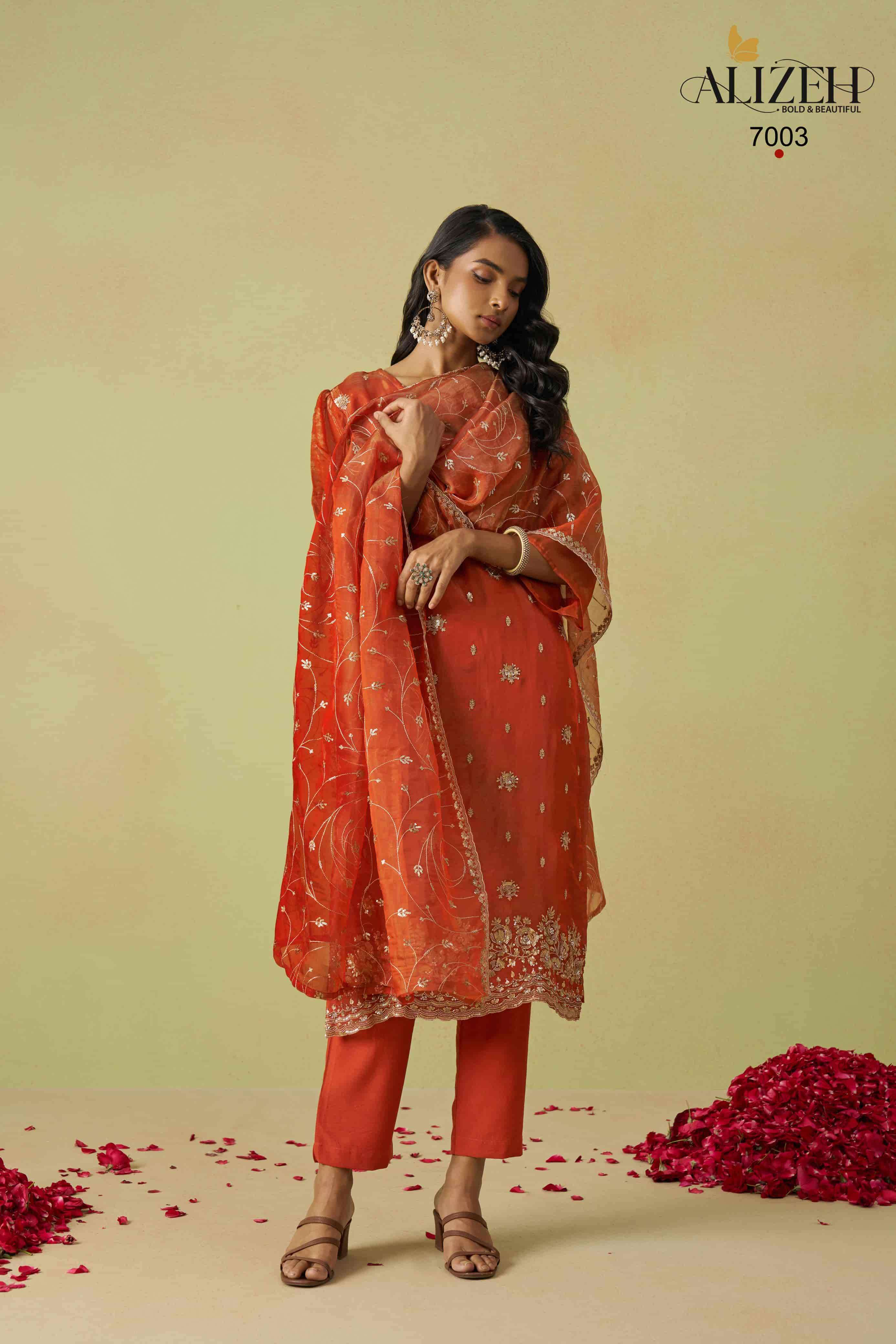 Alizeh Gulaabo 7001 to 7004 Shimmer Organza Salwar Suits view 12