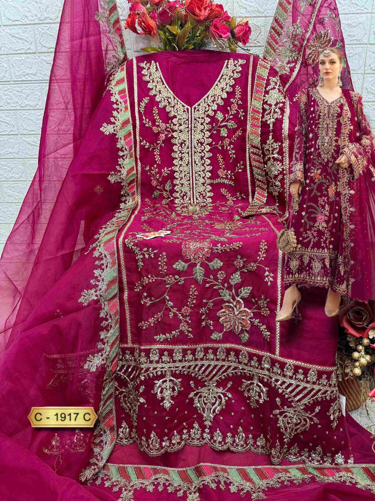 Fepic C 1917 C Exclusive Heavy Designer Style Organza Salwar Kameez Ensemble view 2