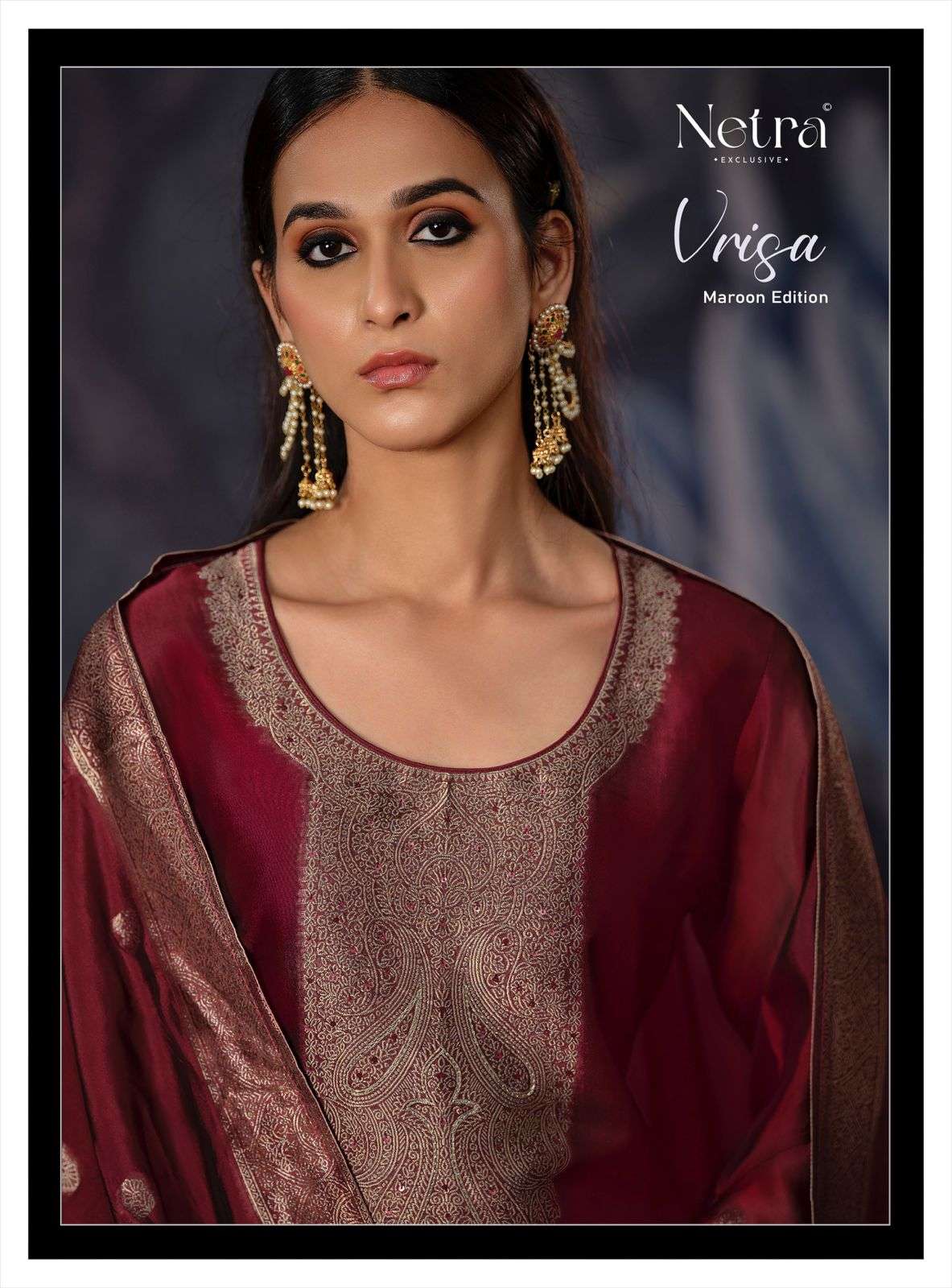 Netra Vrisa Maroon Edition Jacquard Suit view 3