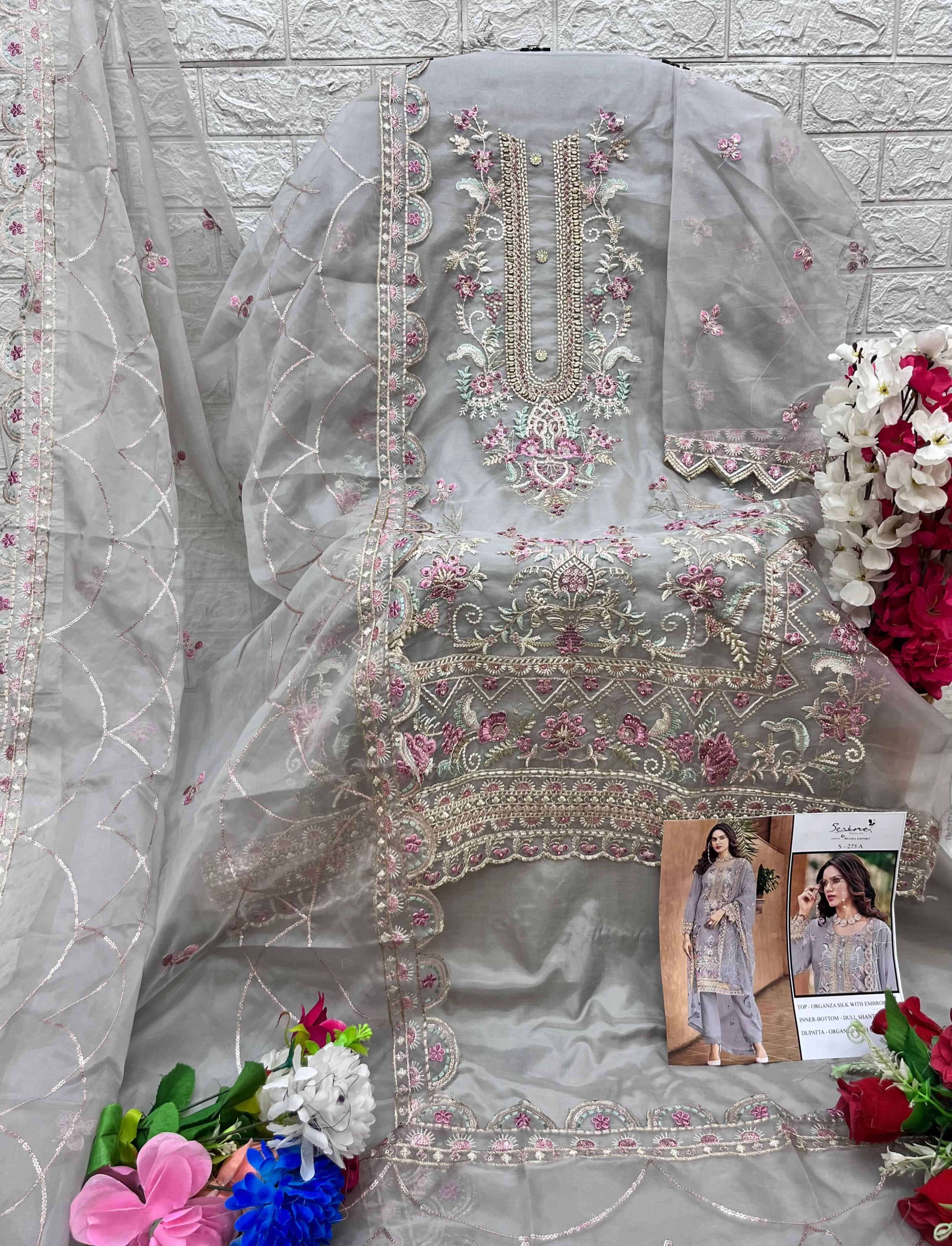 Megha Exports S 275 Colors Organza Unstitched Pakistani DressA Premium Selection view 6