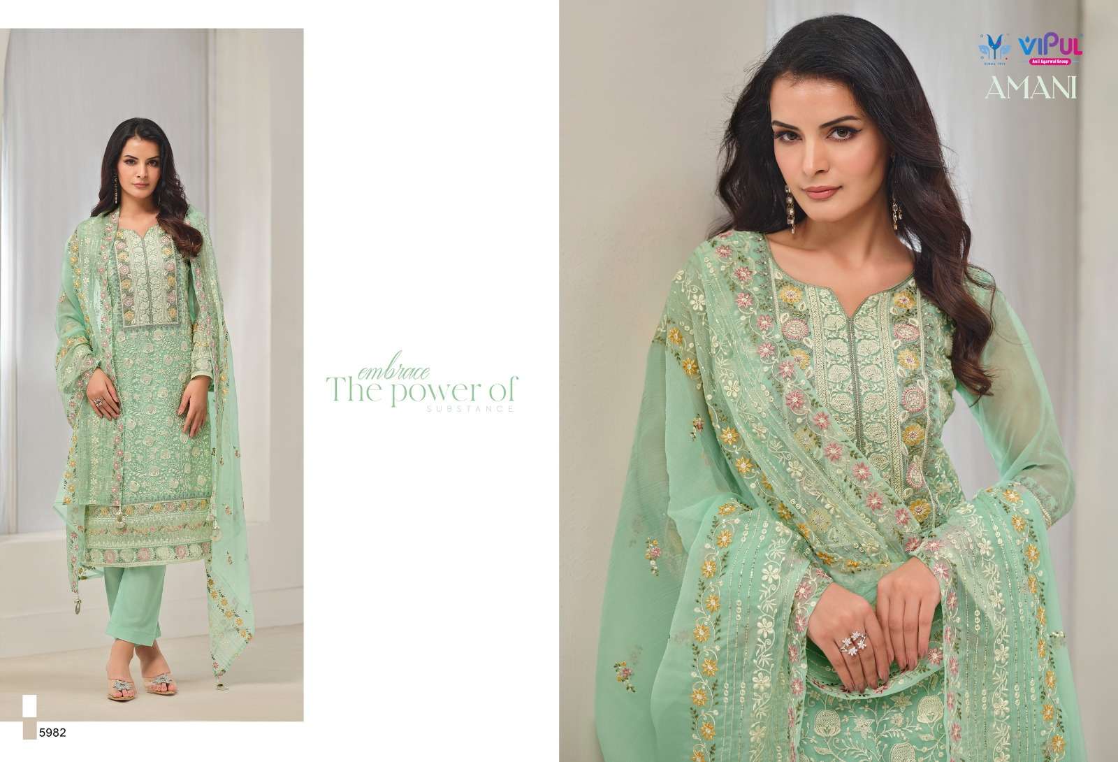 Vipul Fashion Amani 5981 To 5986 Designer Organza Partywear Suit view 4