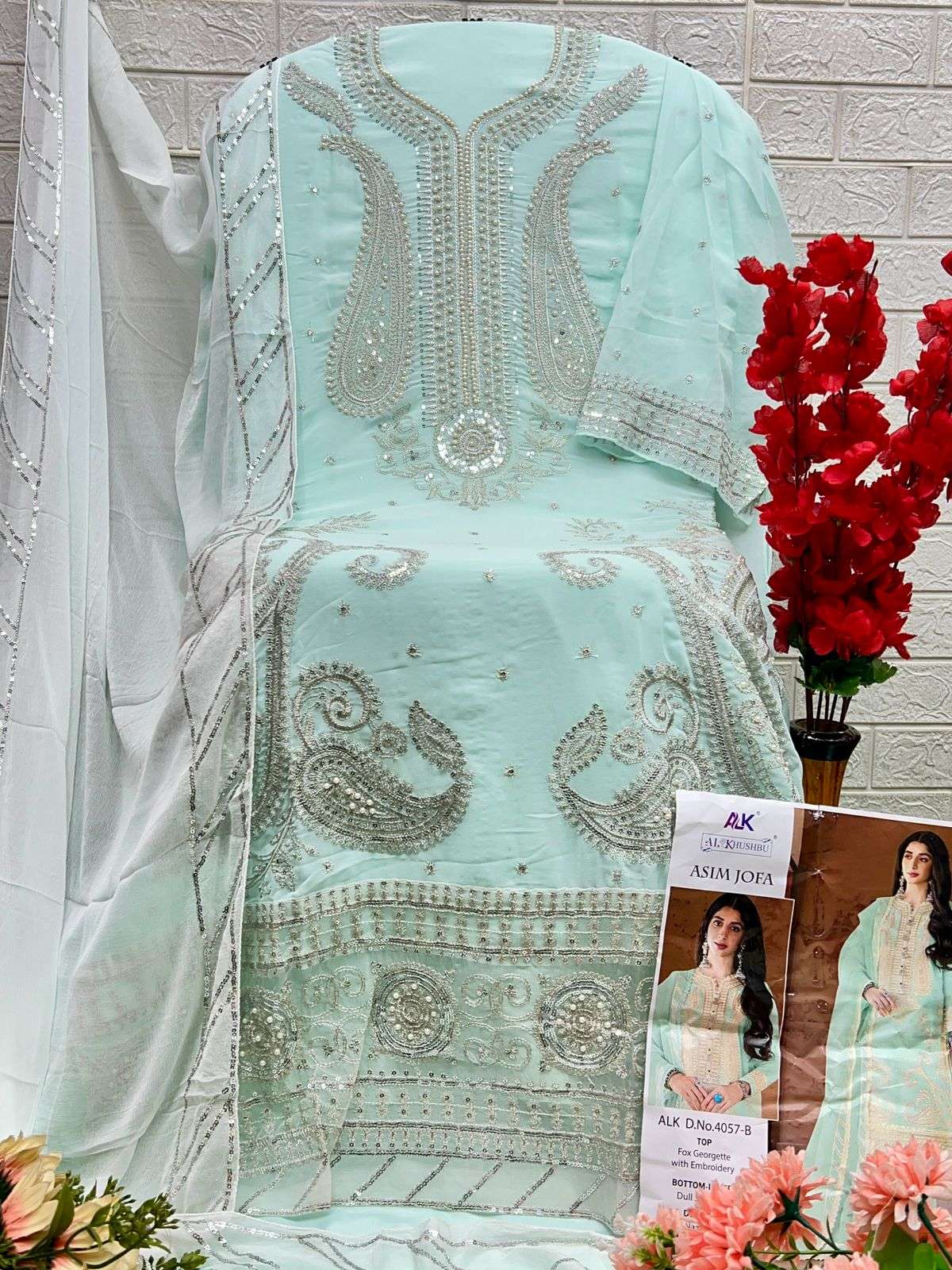 Al Khushbu Asim Jofa 4057 Colors Straight Style Pakistani Designer Suit view 9
