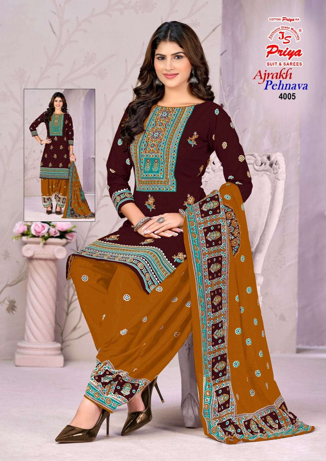 Js Priya Ajrakh Pehnava Vol 4 Premium Wear Cotton Dress Material view 10