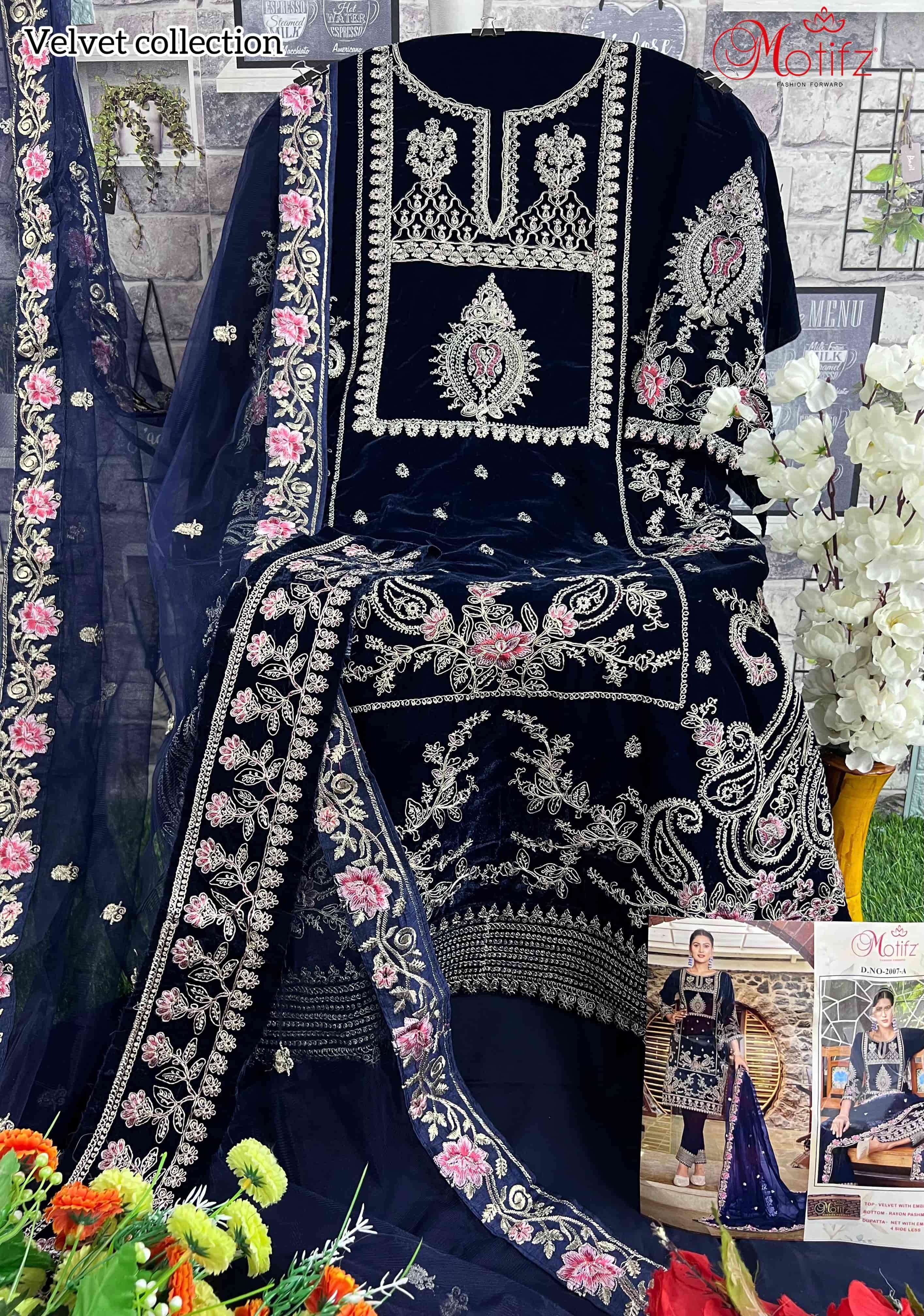 Motifz 2007 A Pakistani Festive Wear Style Designer Velvet Suit Exporter view 2