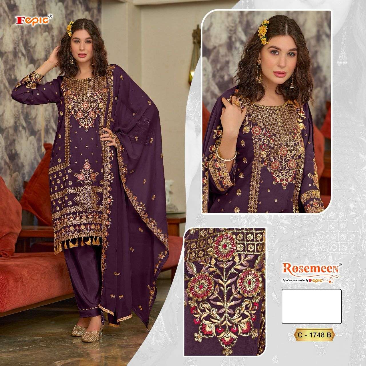 Fepic Rosemeen Georgette Embroidered Salwar Suit