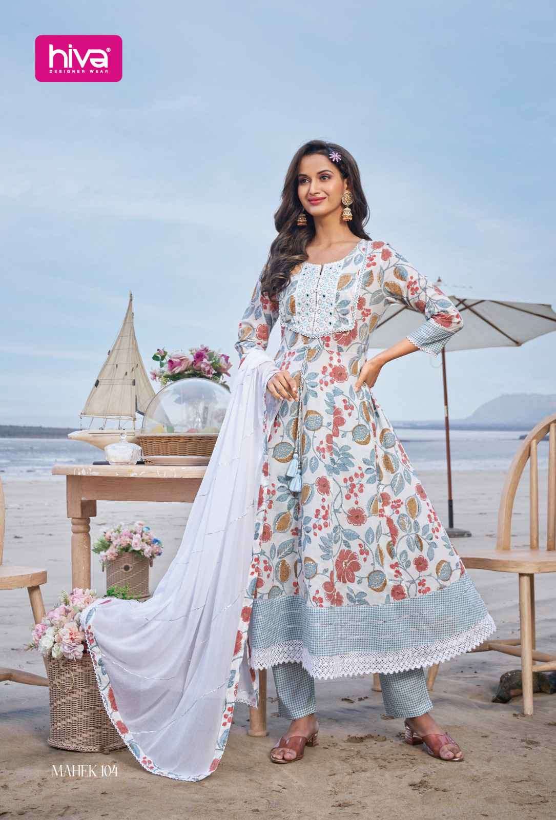 Hiva Mahek Pure Cotton Exclusive Anarkali Style Dress Combo Designs view 7