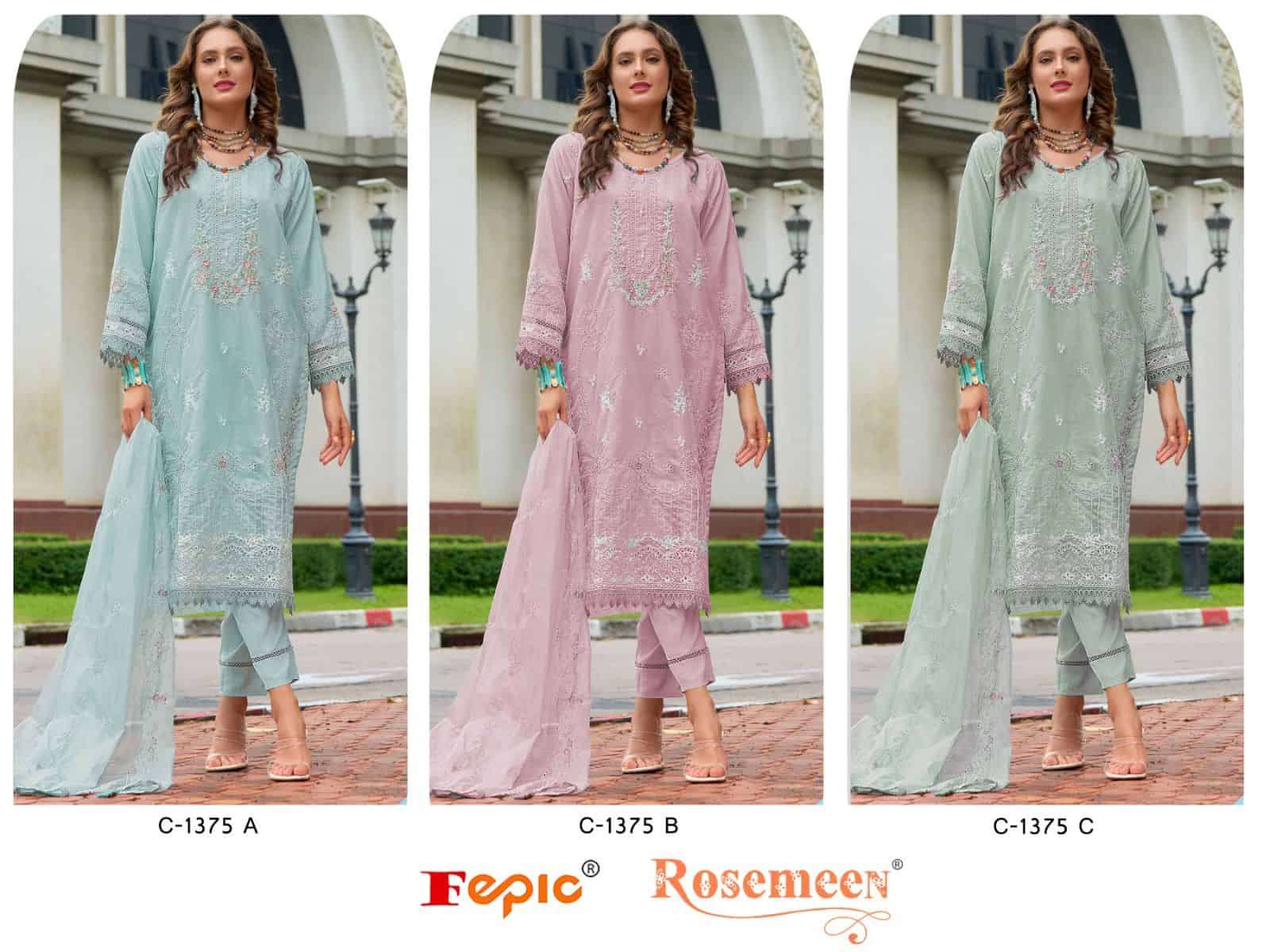 Fepic C 1375 Colors Pakistani Style Designer Embroidered Salwar Kameez Wholesalers view 4