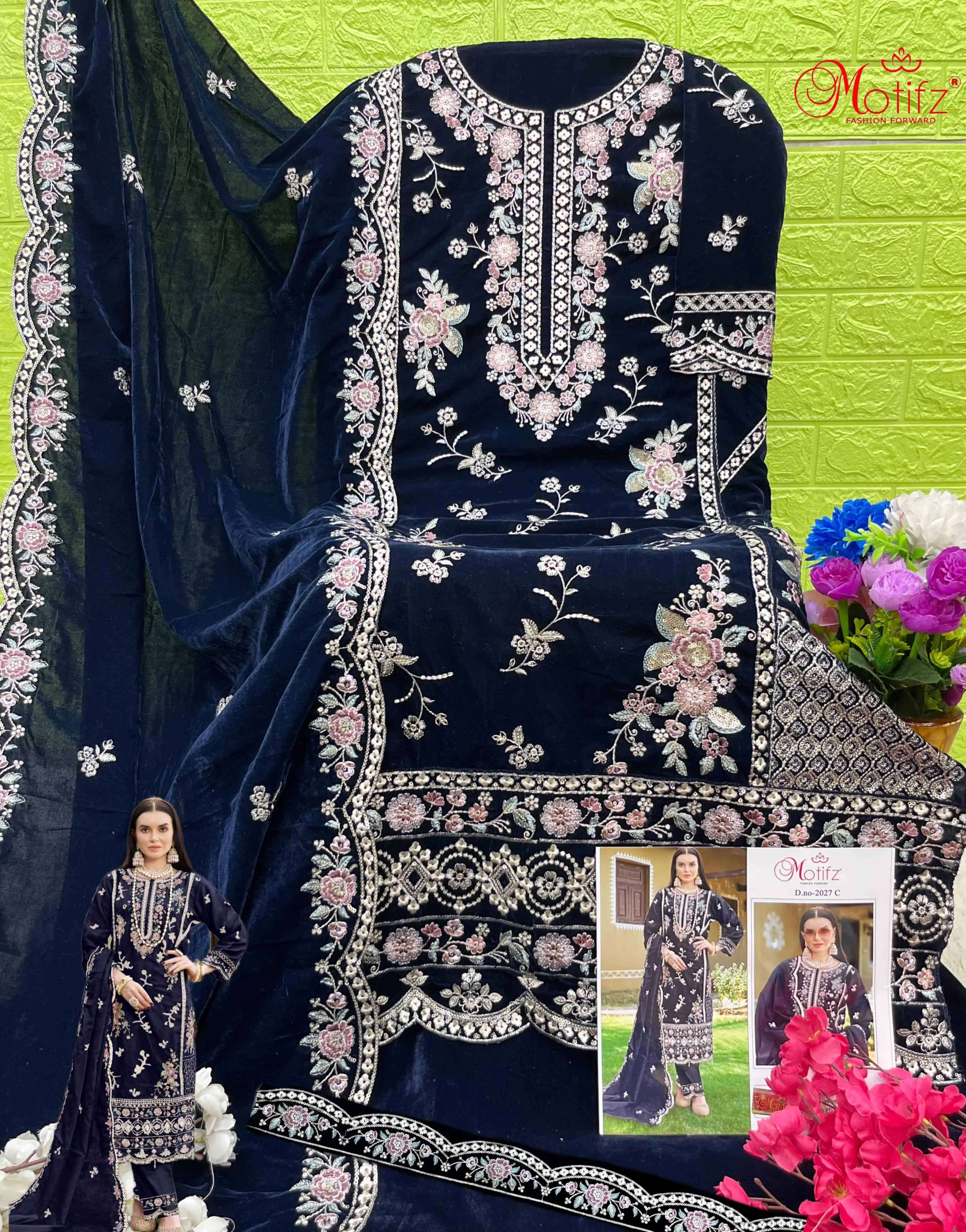 Motifz Designer Velvet Embroidered Salwar Suit view 8