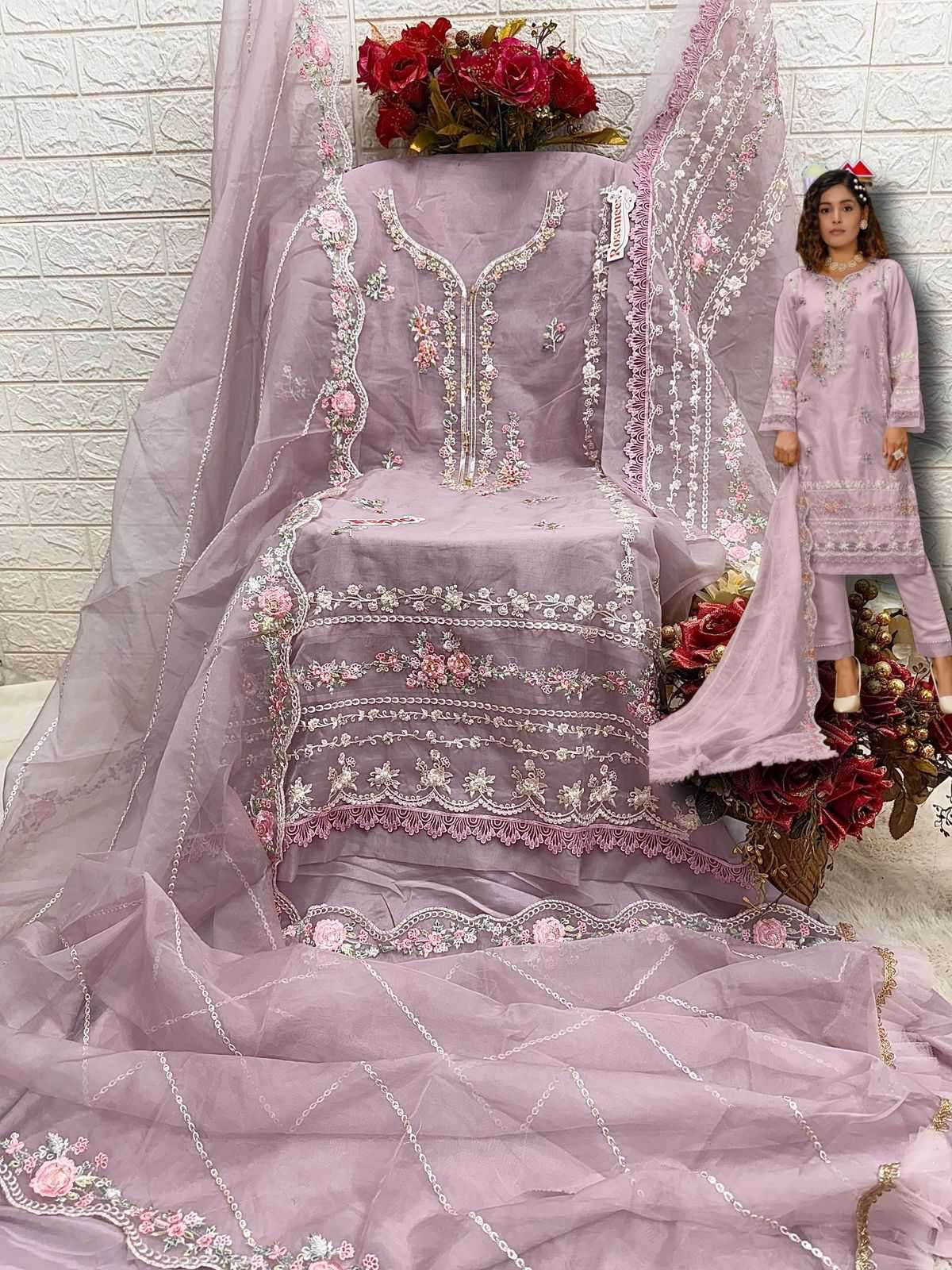 Fepic Rosemeen Organza Pakistani Unstitch Suit view 4