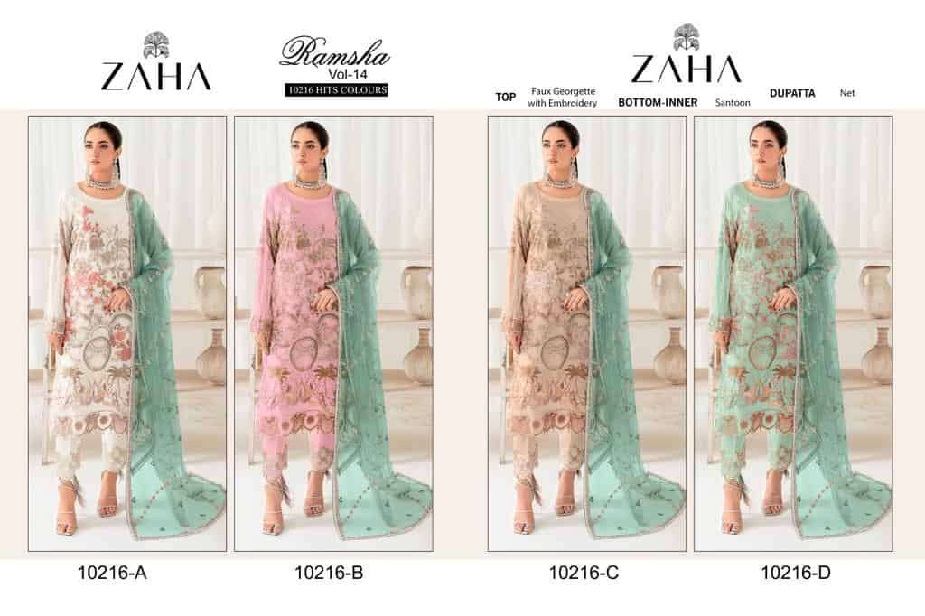 Zaha Ramsha Vol 14 10216 Hits Colors Pakistani Festive Wear Designer Suit Exporters view 5