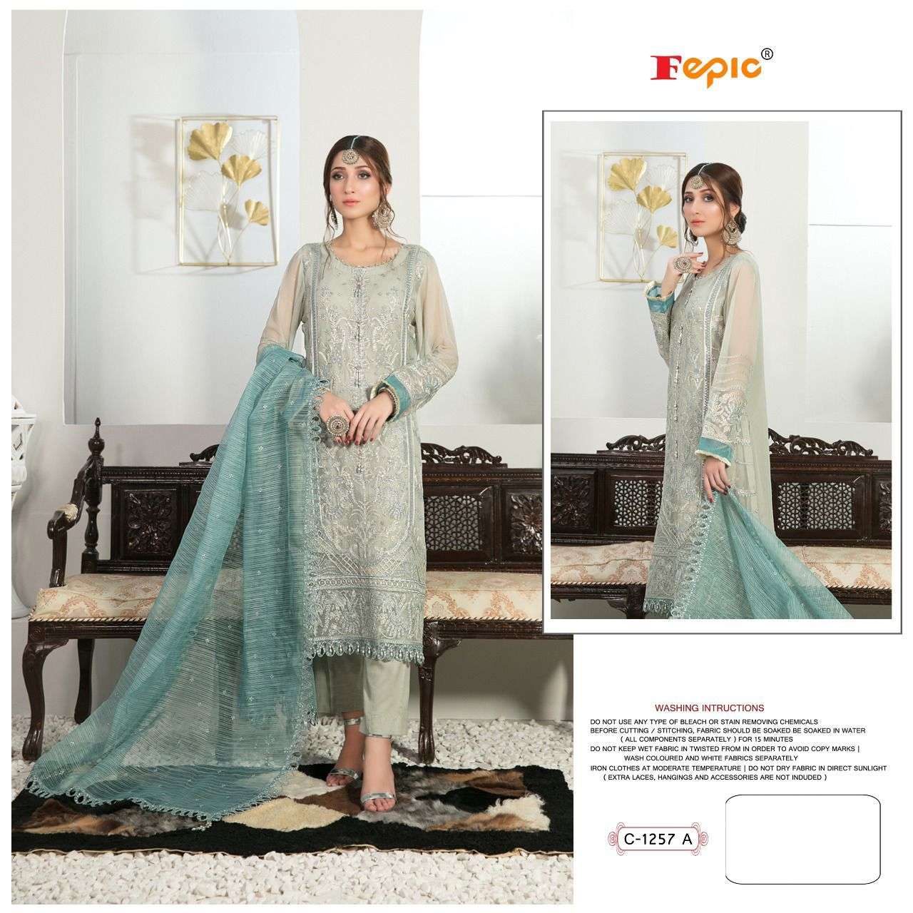Fepic C 1257 Colors Georgette Embroidered Styles Pakistani Suit Catalog Exporter view 5