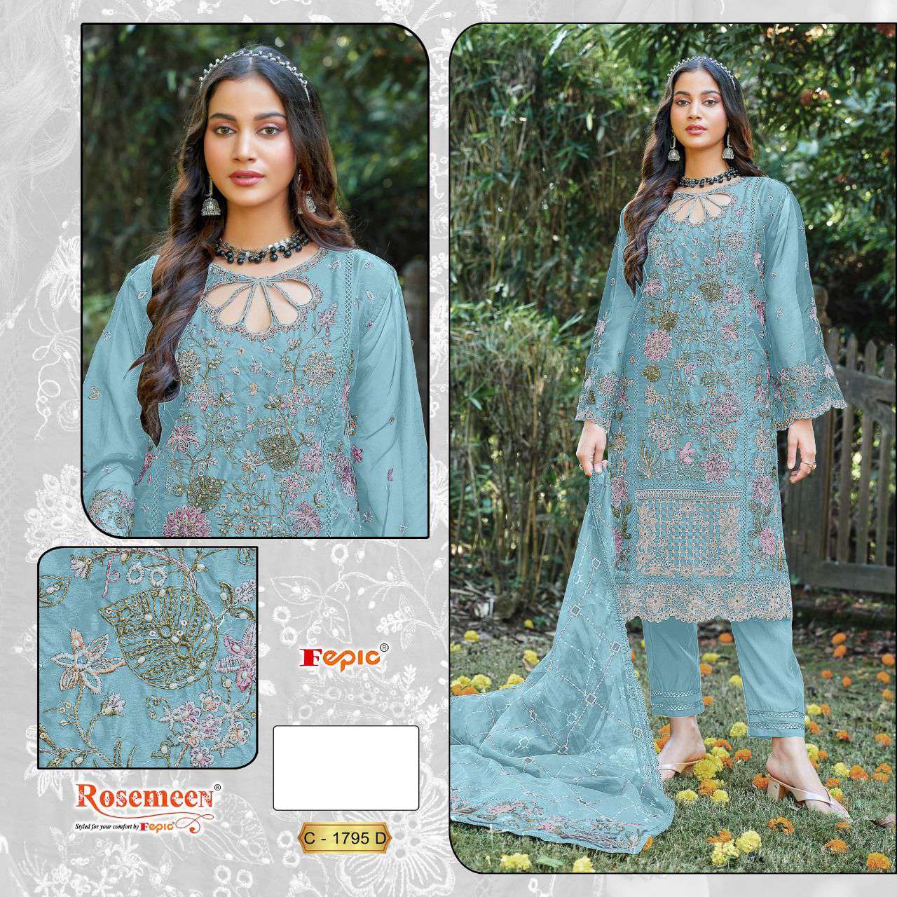Fepic C 1795 Colors Latest Designs Pakistani Organza Suit Wholesalers view 4