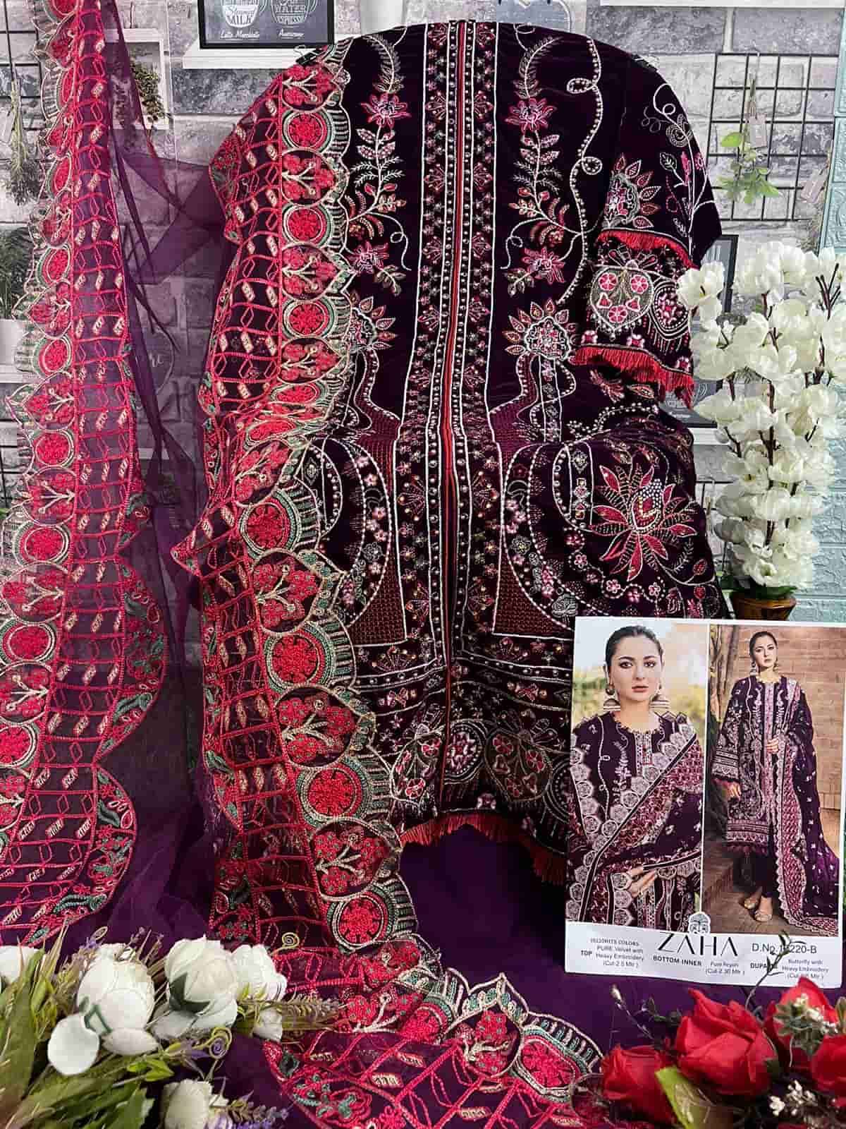 Zaha Aafiya Vol 1 10220 Hits Colors Pakistani Heavy Designer Velvet Suit Exporters view 9