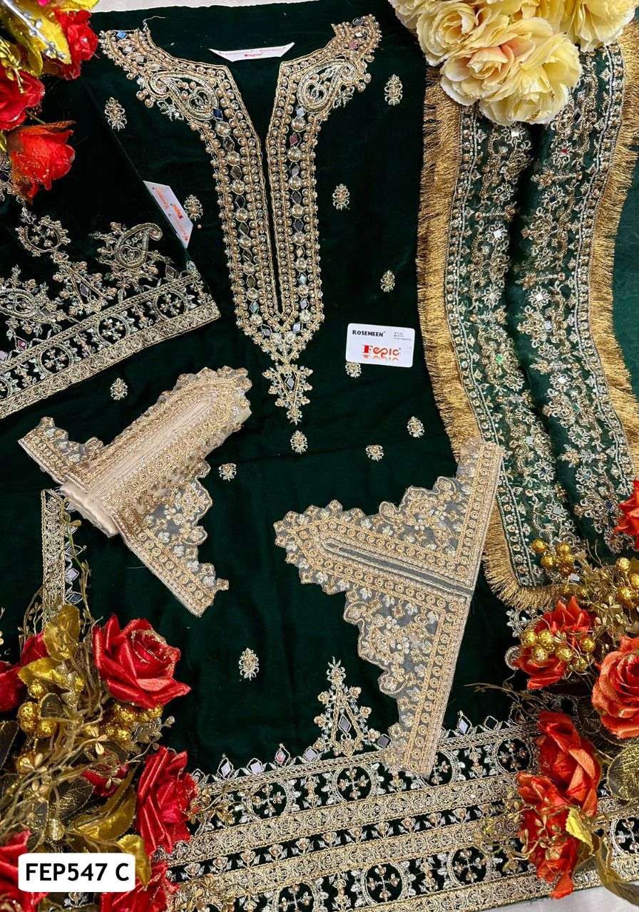Fepic Fep547 Colors Party Wear Traditional Velvet Pakistani Suit view 3