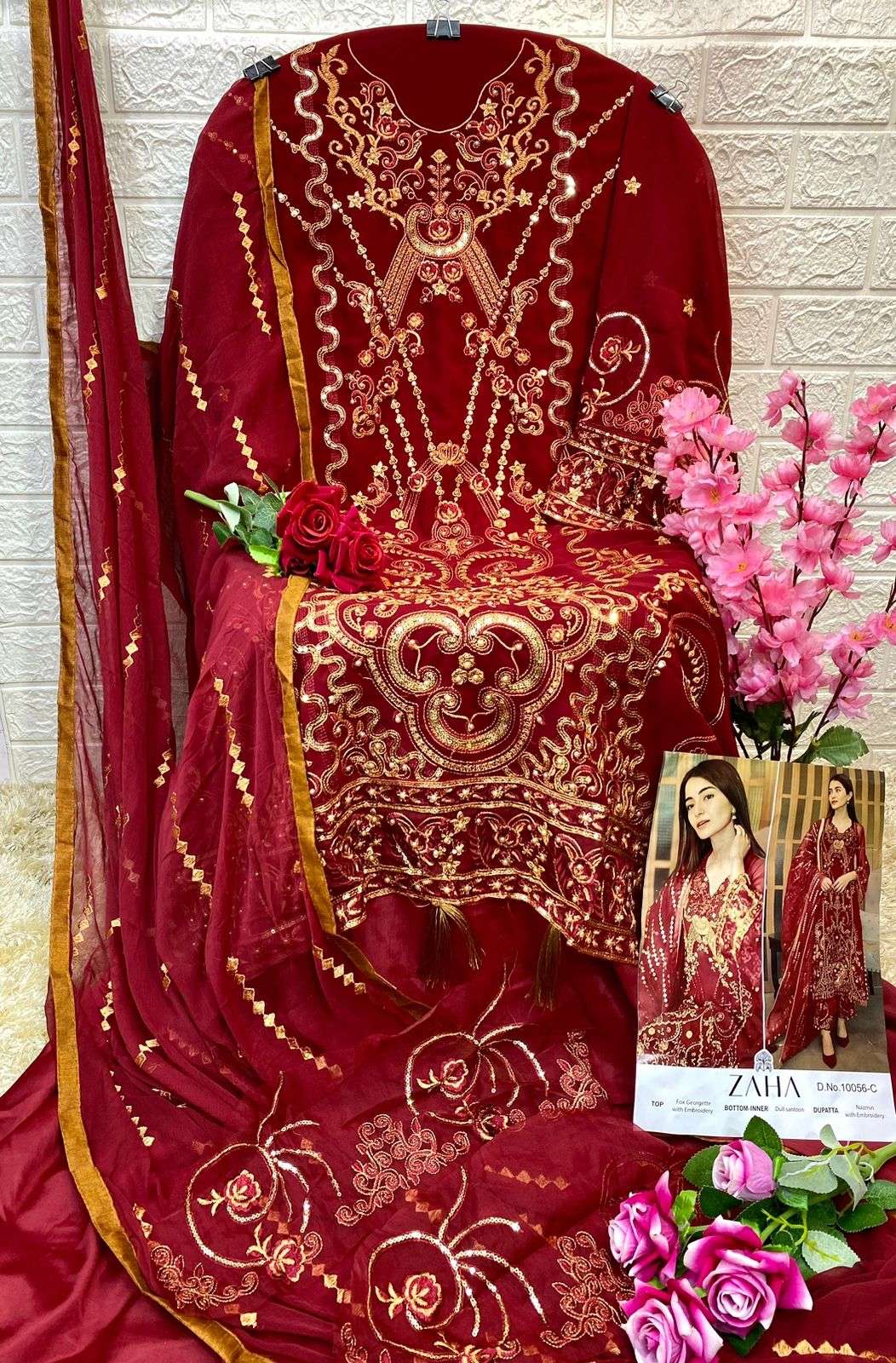 Zaha 10056 B Latest Heavy Designer Style Pakistani Georgette Suit Ensemble view 2