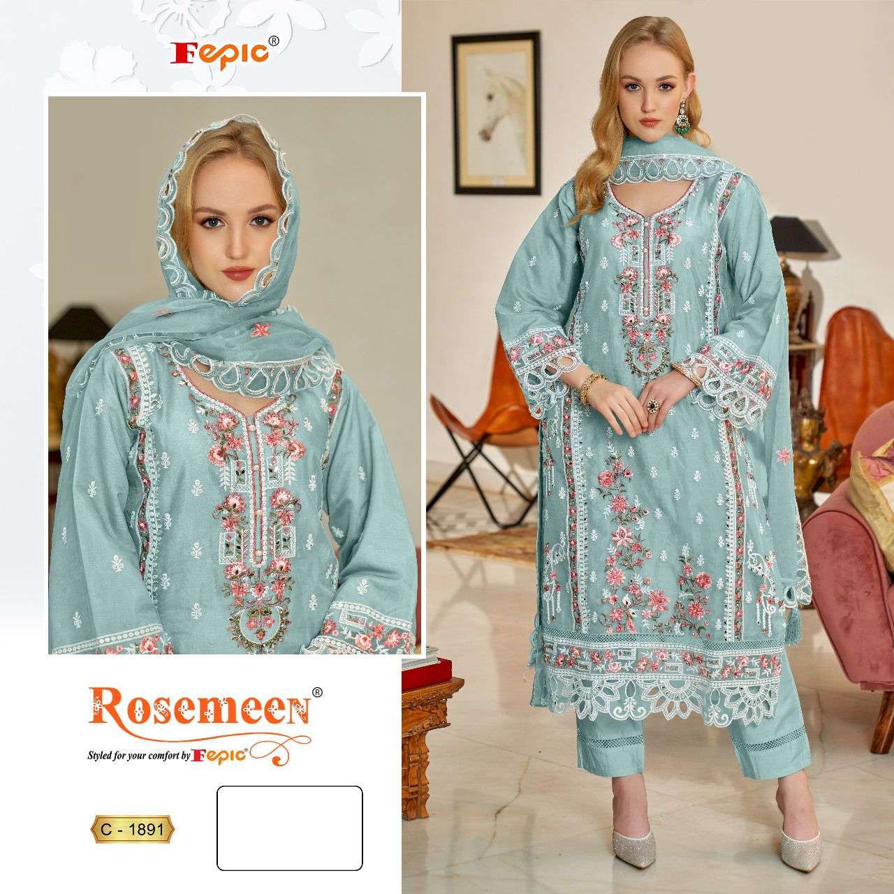 Fepic C 1891 Colors Pakistani Organza Suit Catalog Wholesalers view 2