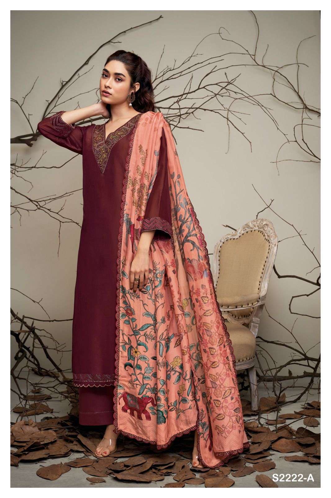 Flora Maroon Organza Silk Salwar Suit view 2