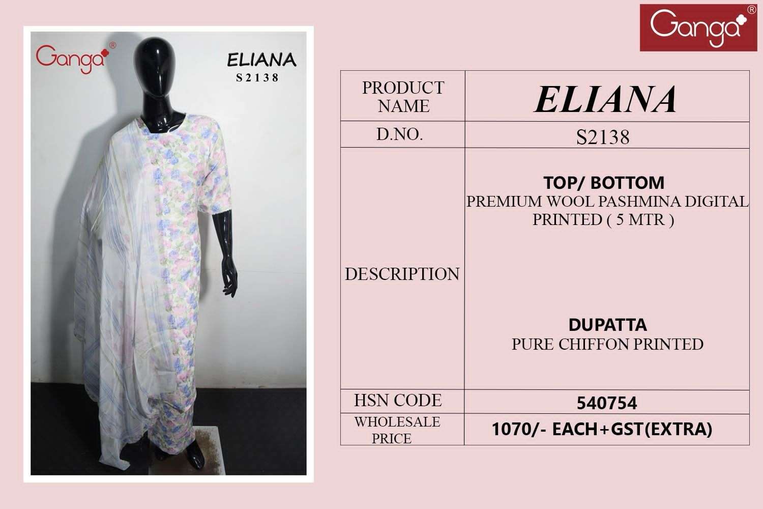 Ganga Eliana 2138 Premium Wear Pashmina Branded Winter Suits view 3