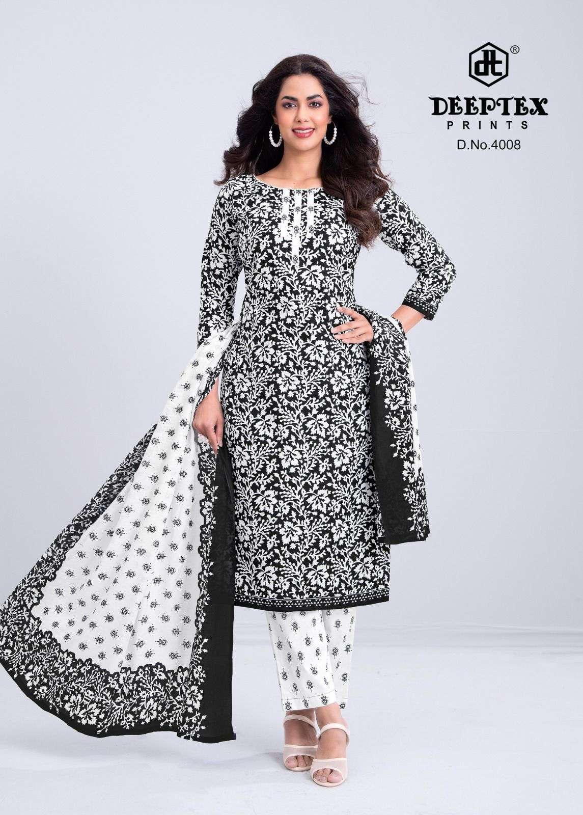 Deeptex Aaliza Black And White Vol 4 Pure Cotton Dress view 2