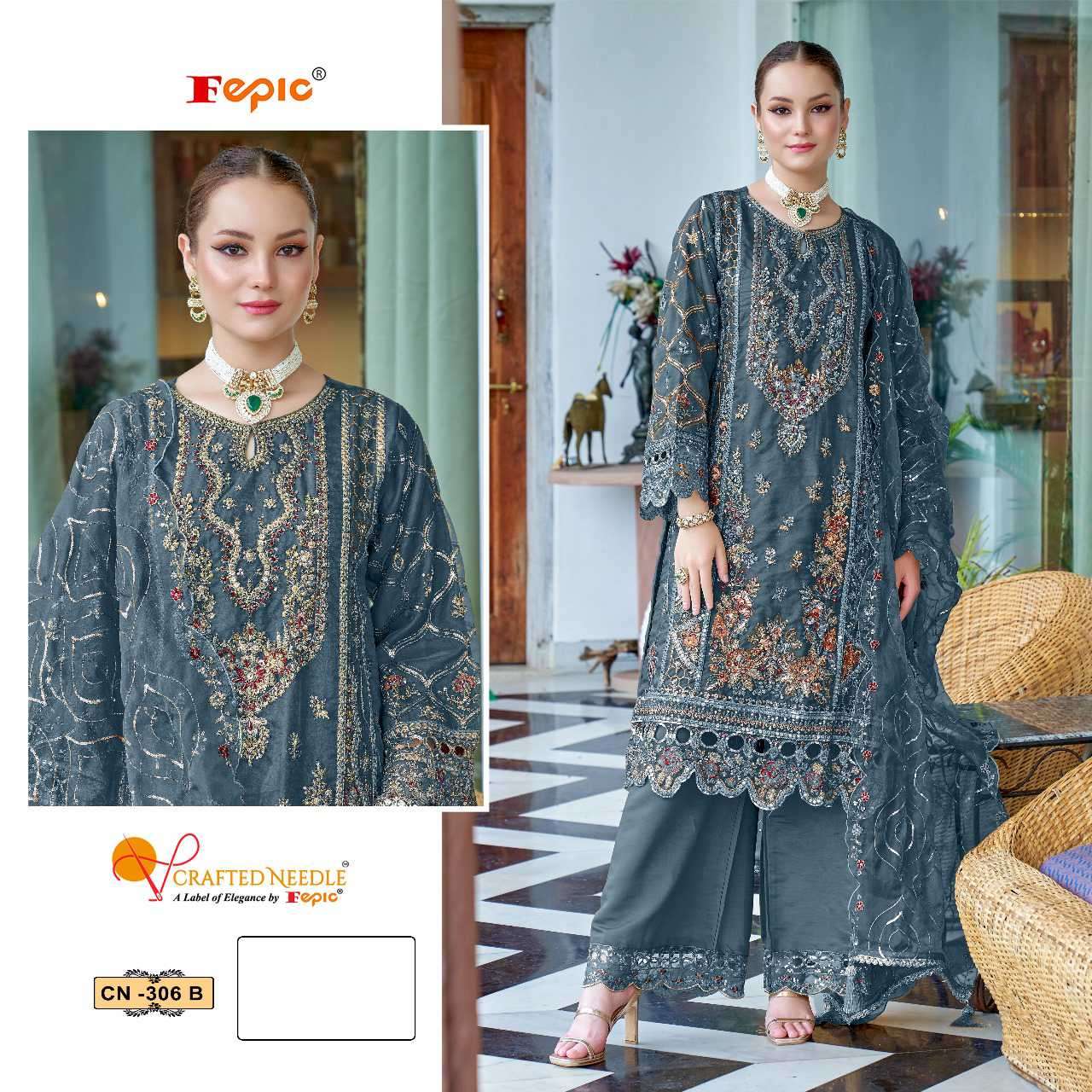 Fepic Cn 306 Colors Heavy Work Unstitch Pakistani Suit view 3