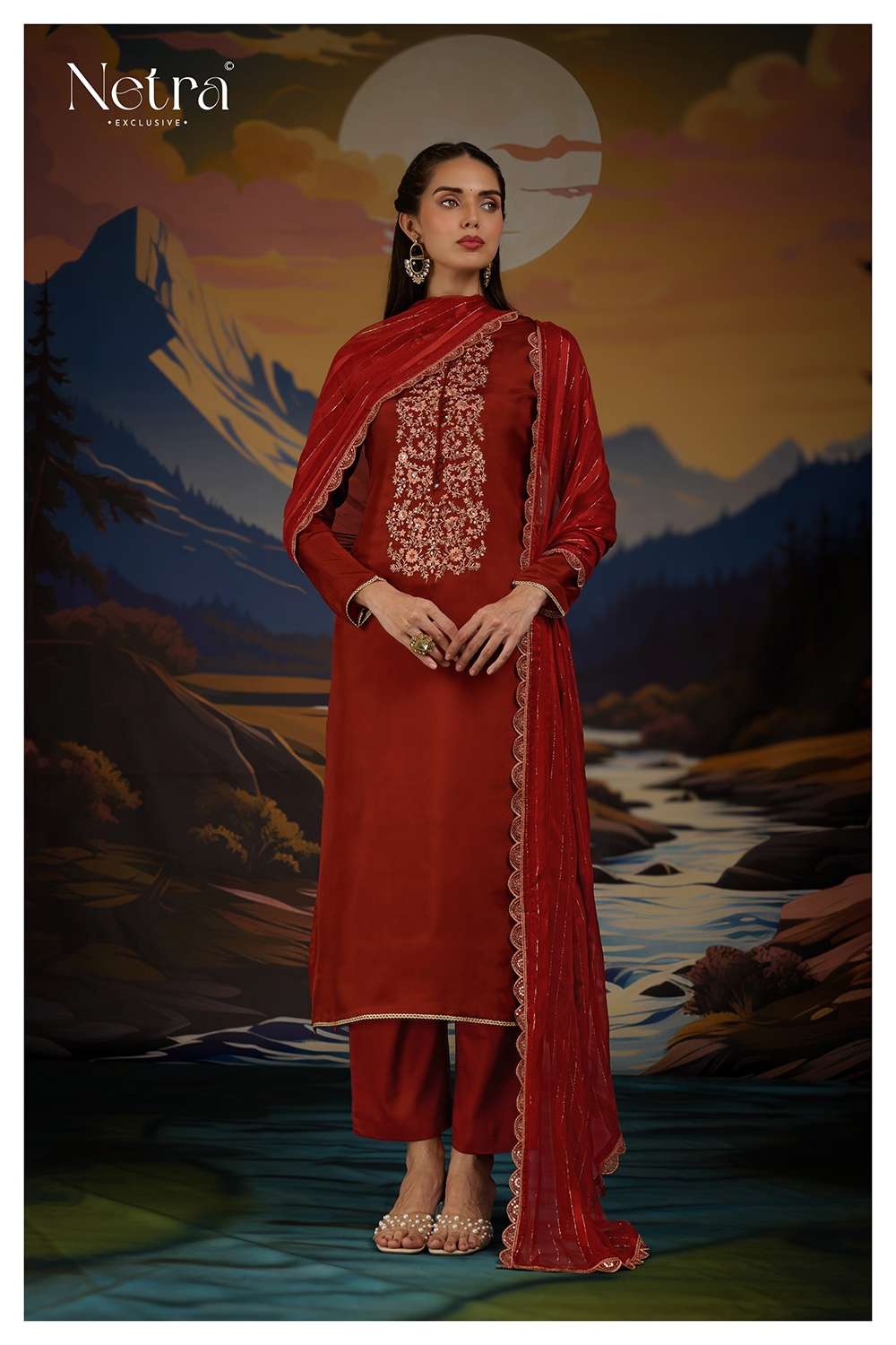 Netra Ketki Rust Edition Pure Bemberg Silk Designer Ladies Suit Collection view 5