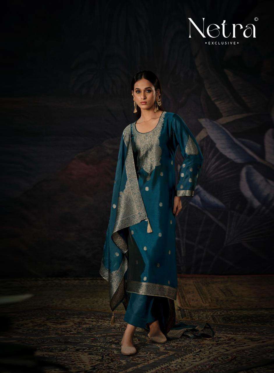 Netra Vrisa Blue Edition Partywear Style Jacquard Suit Latest Collection view 2