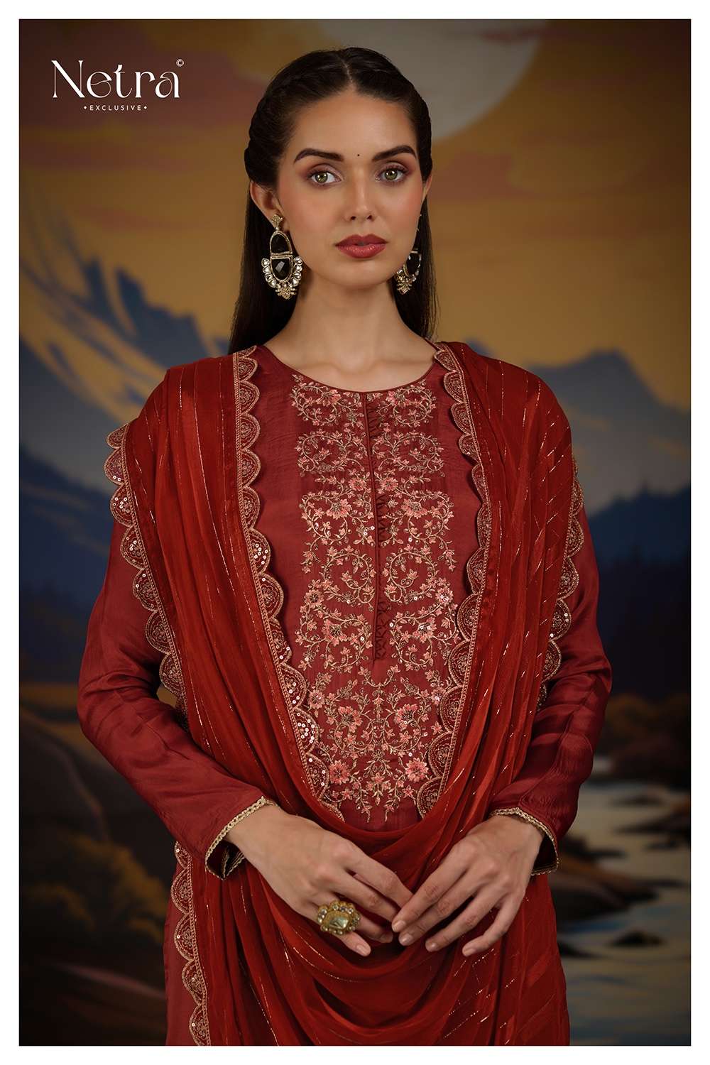 Netra Ketki Rust Edition Pure Bemberg Silk Designer Ladies Suit Collection view 2
