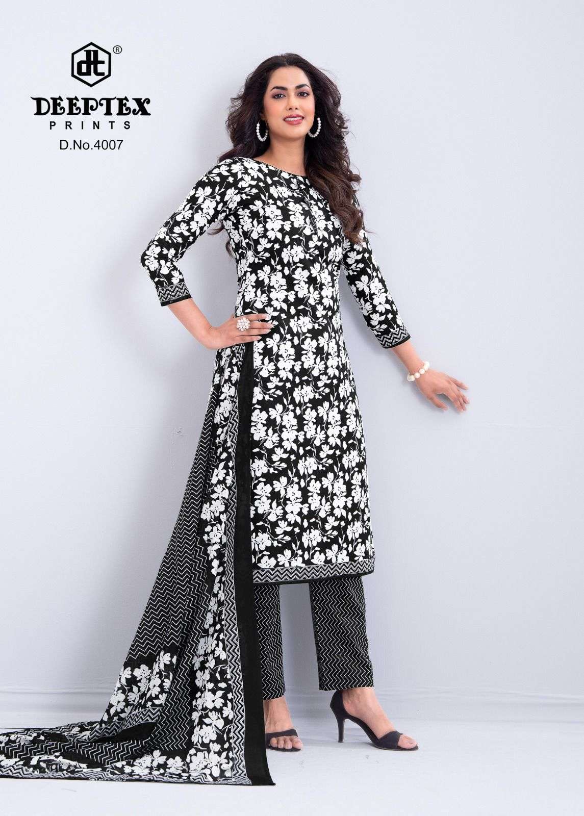 Deeptex Aaliza Black And White Vol 4 Pure Cotton Dress view 9