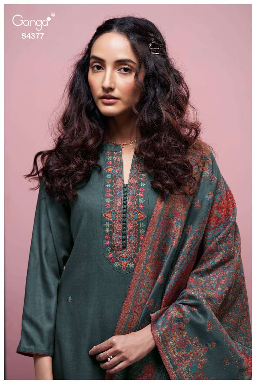 Ganga Fashion Trishka 4377 Pure Pashmina Fancy Winter Collection Suits view 3