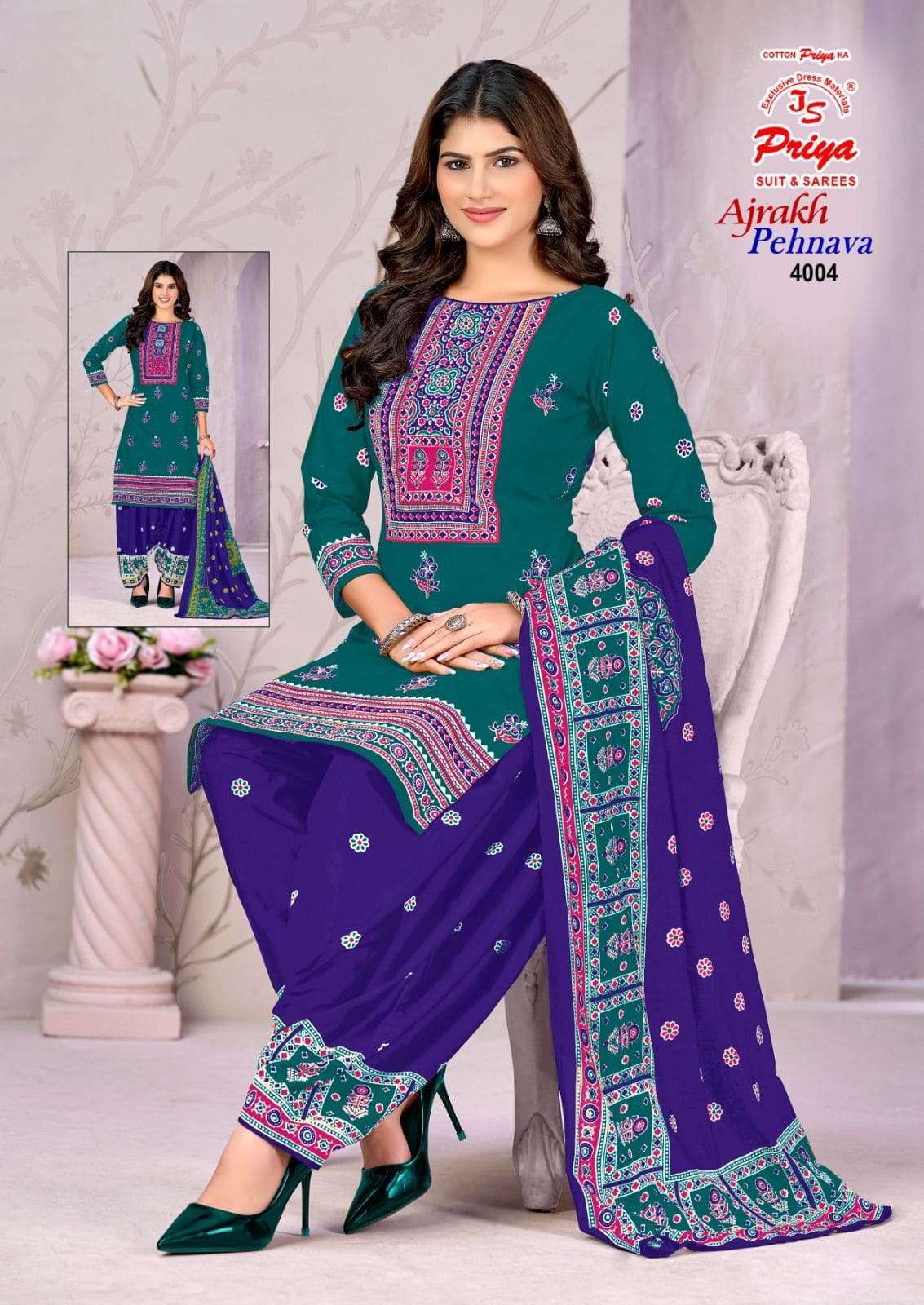 Js Priya Ajrakh Pehnava Vol 4 Premium Wear Cotton Dress Material view 2