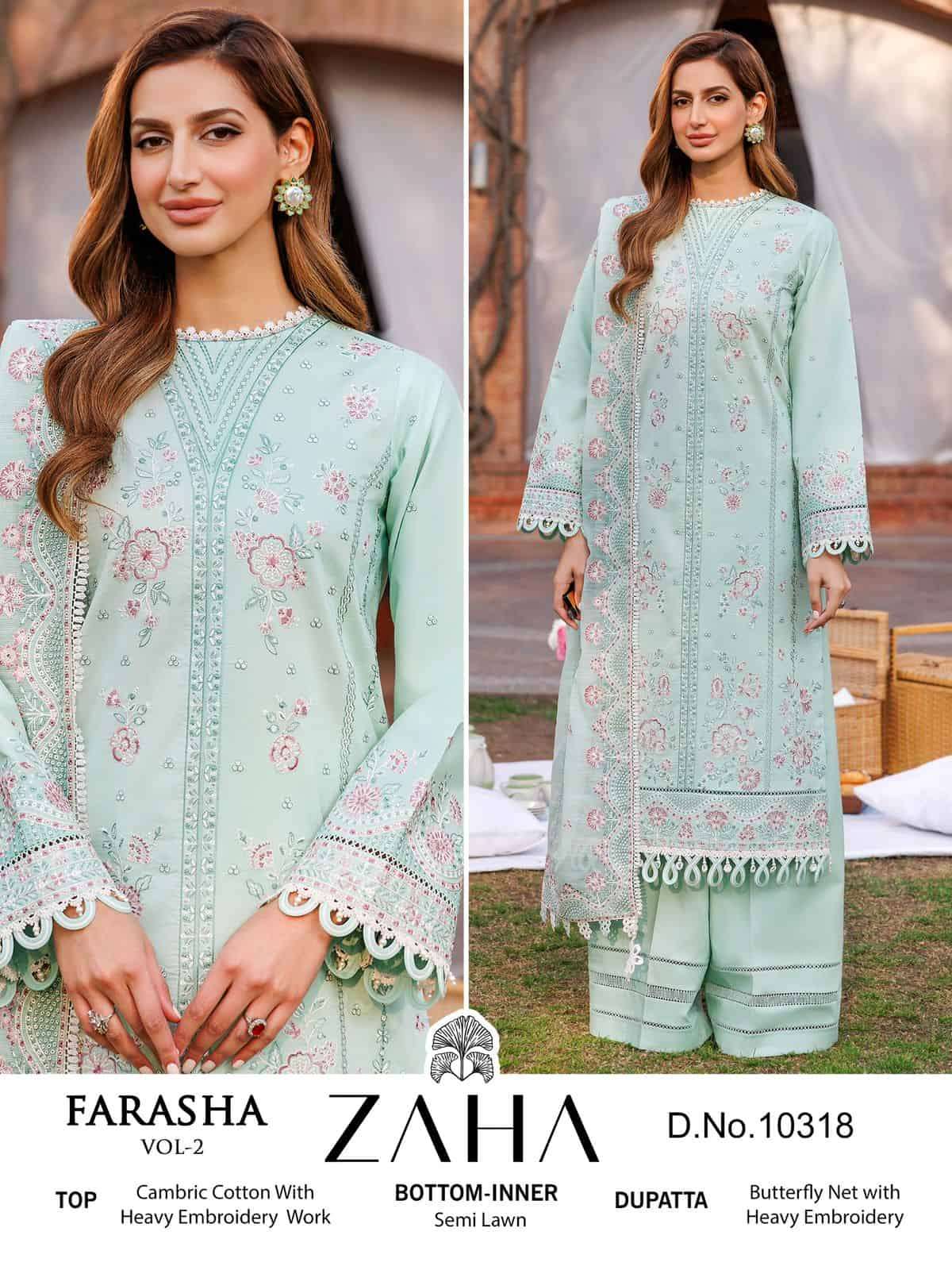 Zaha Farasha Vol 2 Pakistani Designer Embroidered Cotton Suit Wholesalers view 9