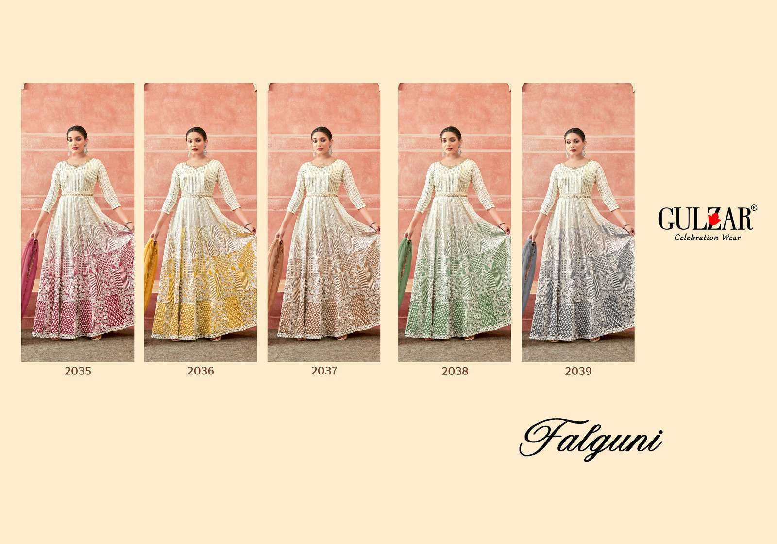 Gulzar Falguni 2035 To 2039 Traditional Wear Gown Dupatta Set Latest Collection