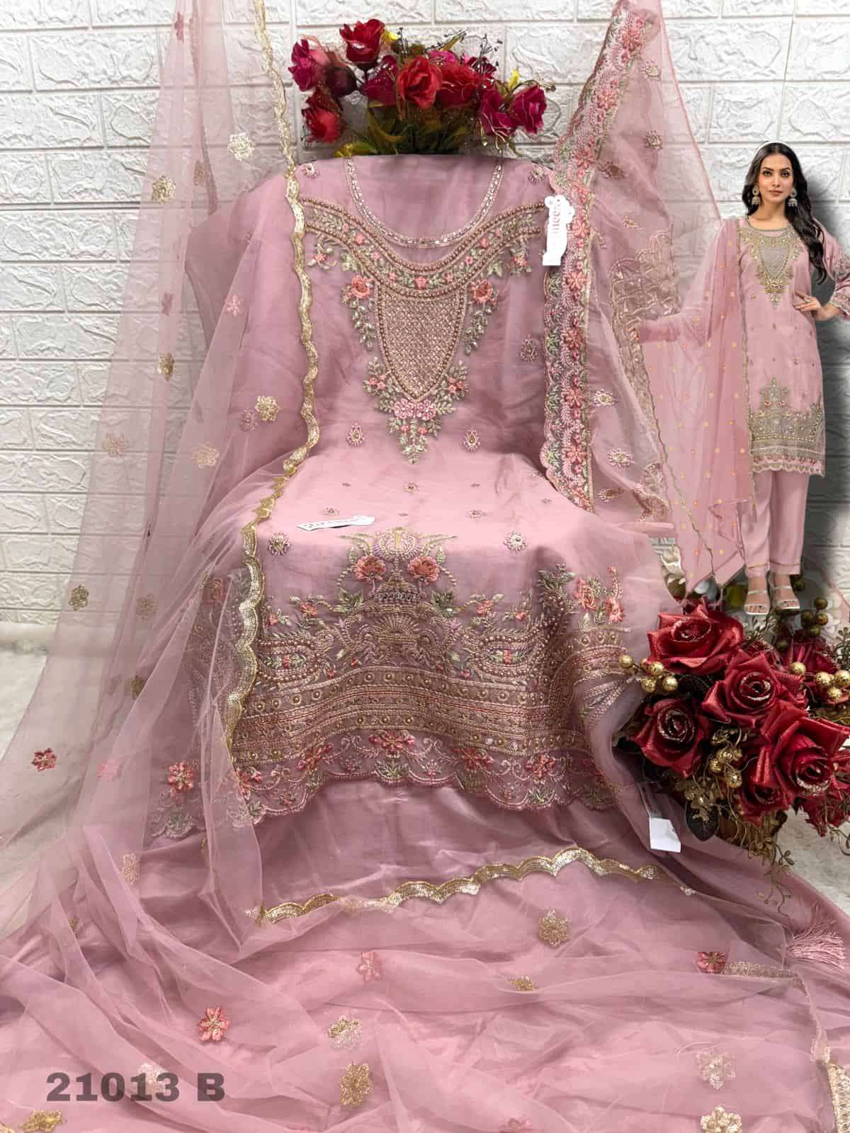 Fepic IR 21013 B Organza Fancy Pakistani Unstitched Salwar Kameez Ensemble view 2