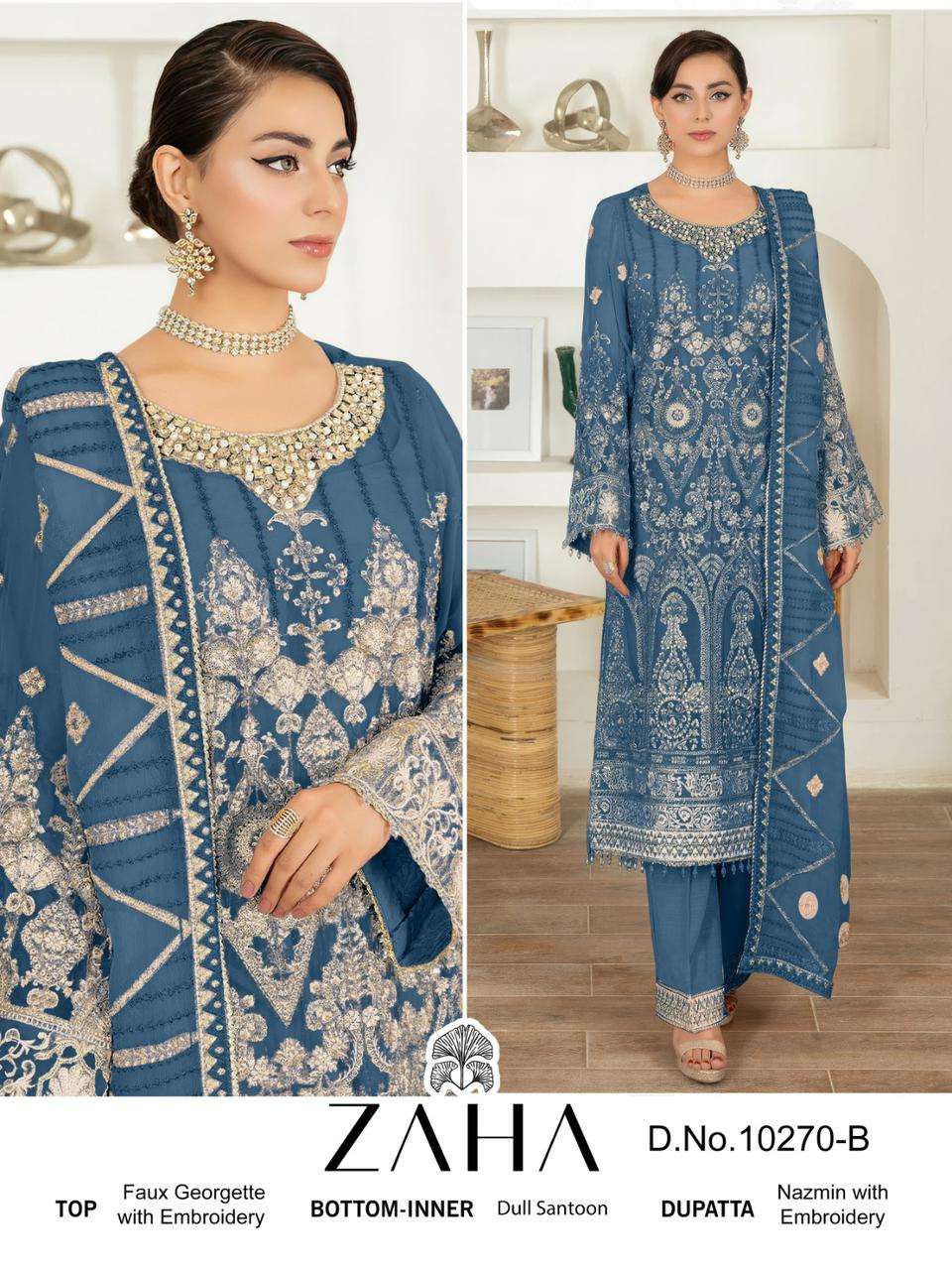 Zaha 10270-B Heavy Embroidered Unstitched Suit view 2