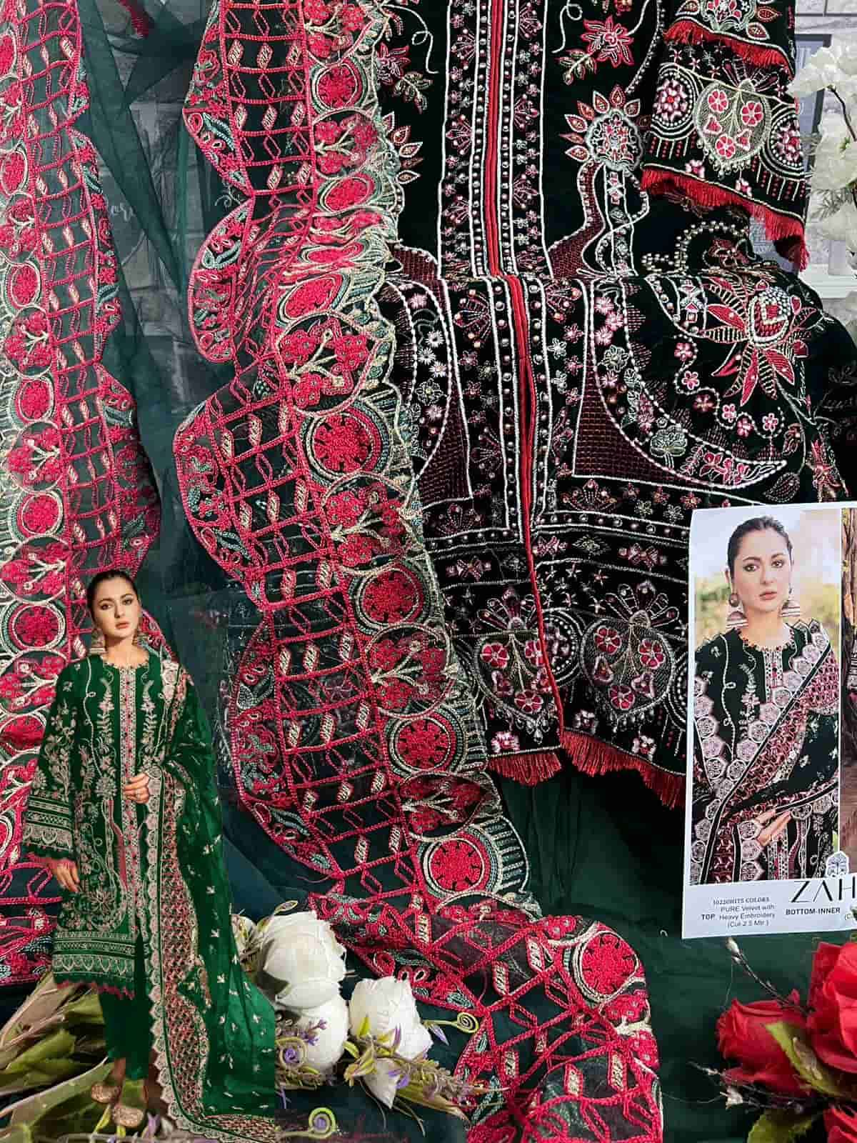 Zaha Aafiya Vol 1 10220 Hits Colors Pakistani Heavy Designer Velvet Suit Exporters view 7