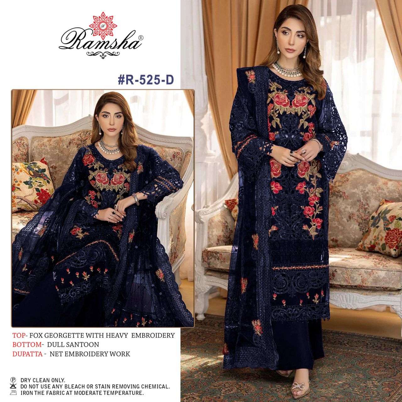 Ramsha R 525 Colors Multi Embroidery Work Georgette Pakistani Suit view 4